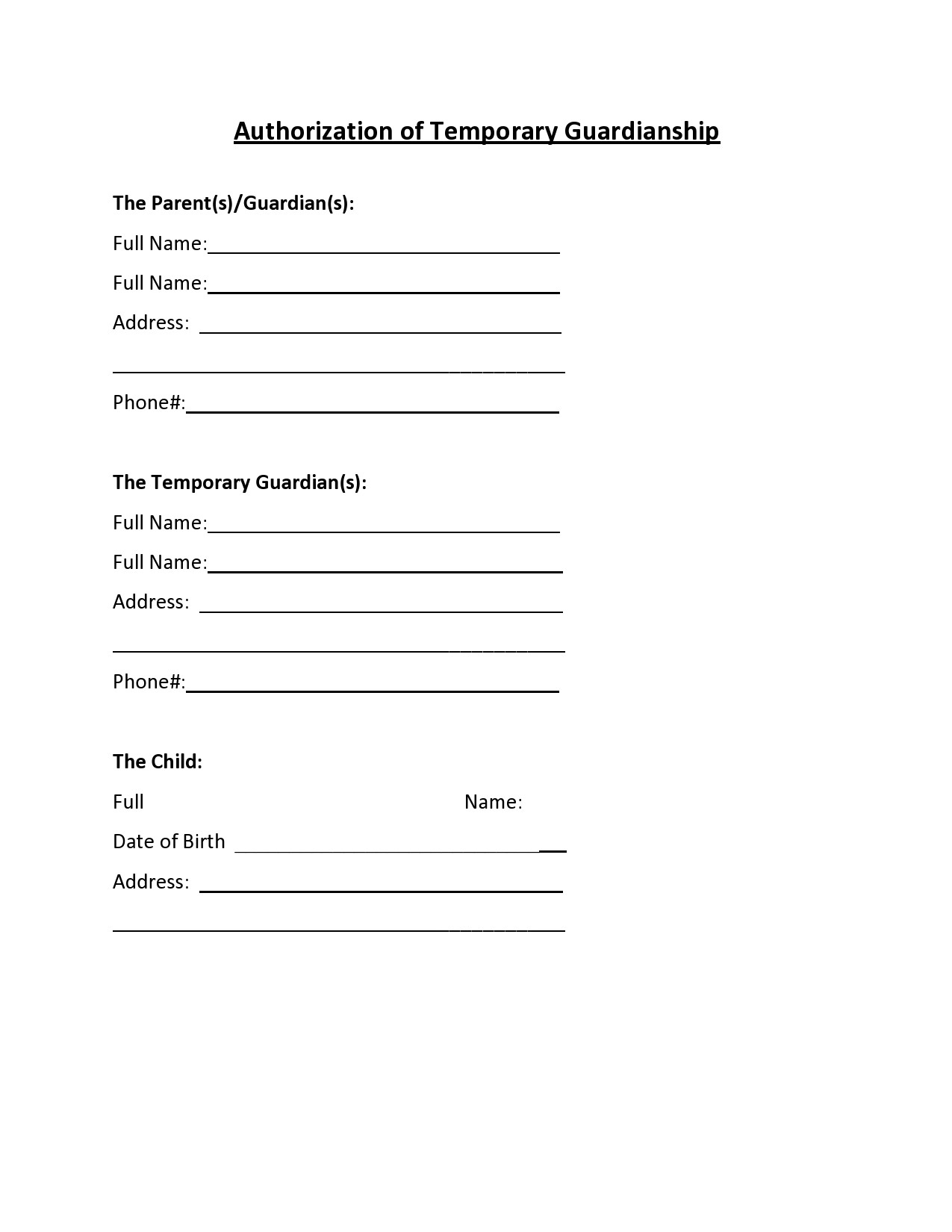 Printable Blank Temporary Guardianship Forms
