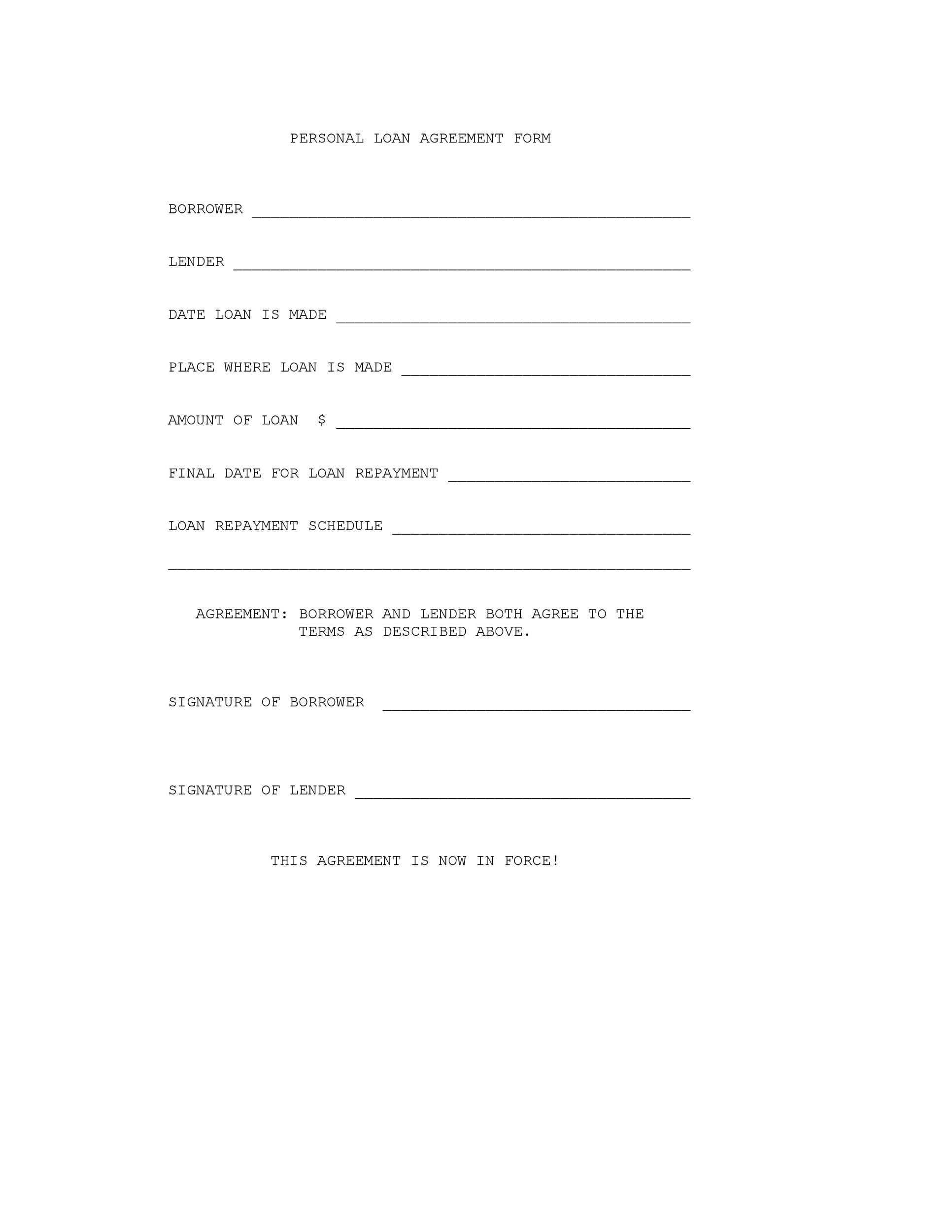 Free Printable Blank Loan Agreement