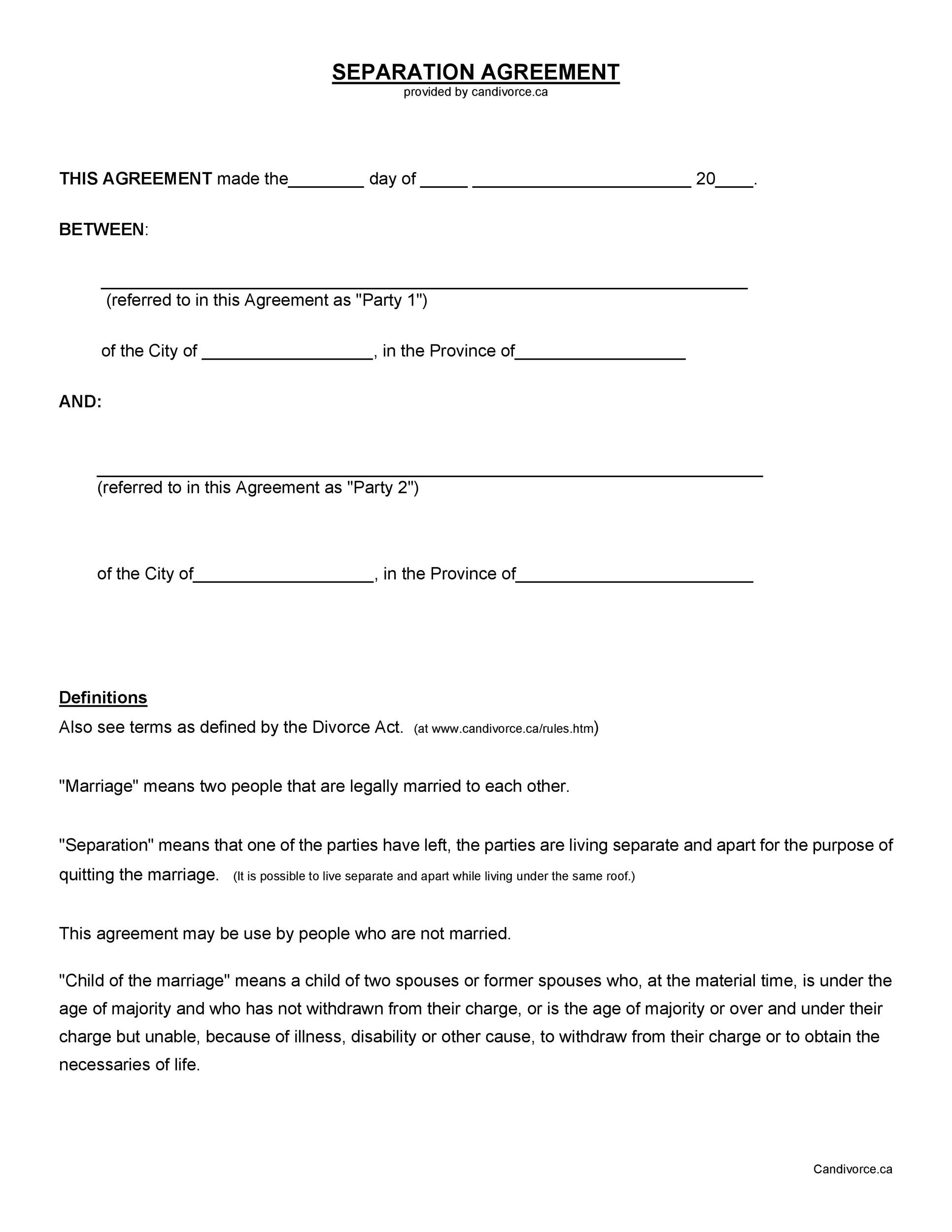 Printable Blank Separation Agreement