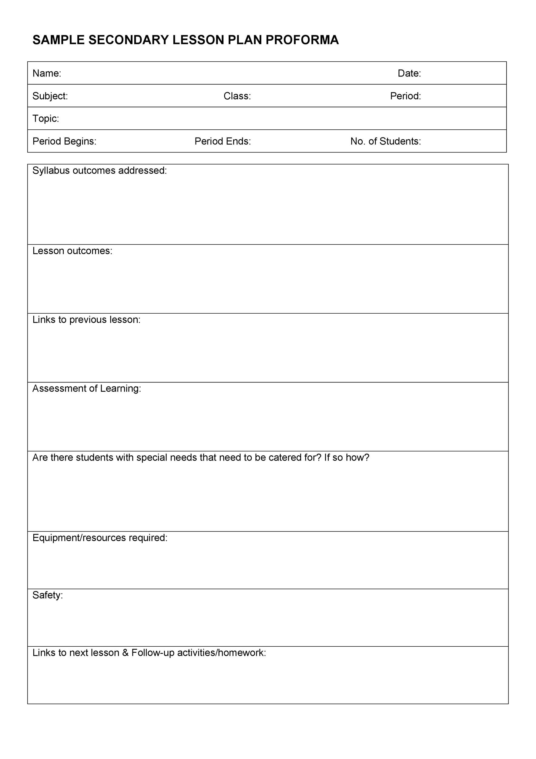 Lesson Plan Template Printable Blank