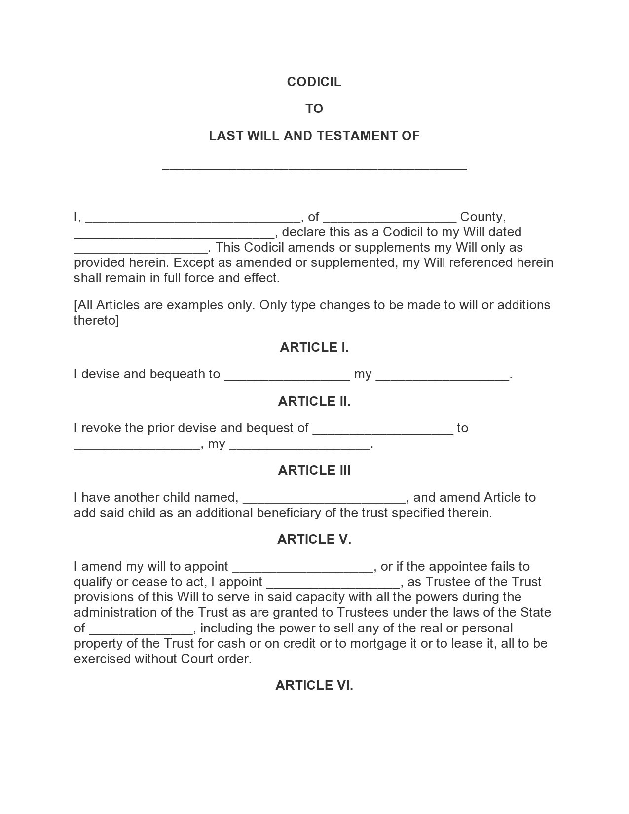 Printable Blank Codicil Form