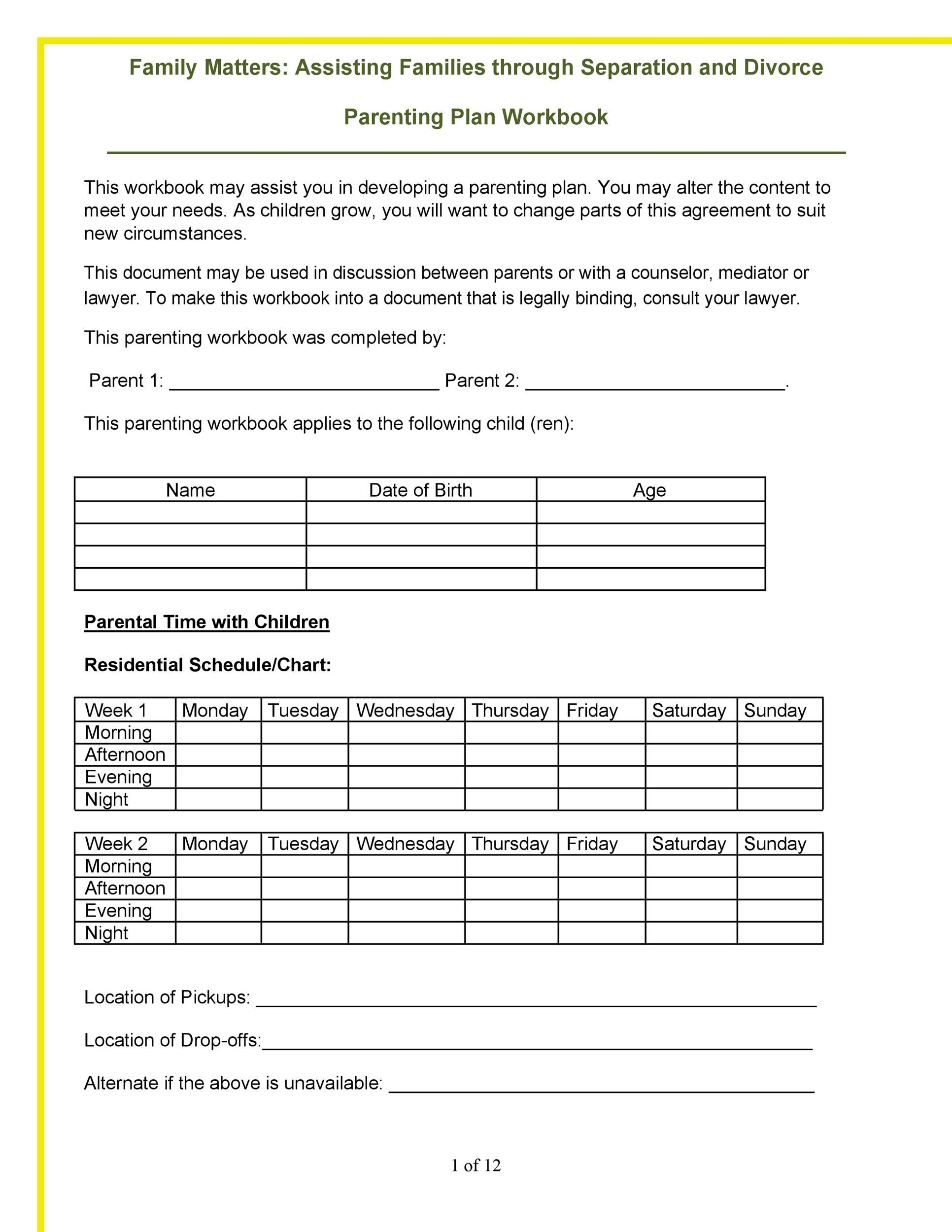 49 FREE Parenting Plan amp Custody Agreement Templates