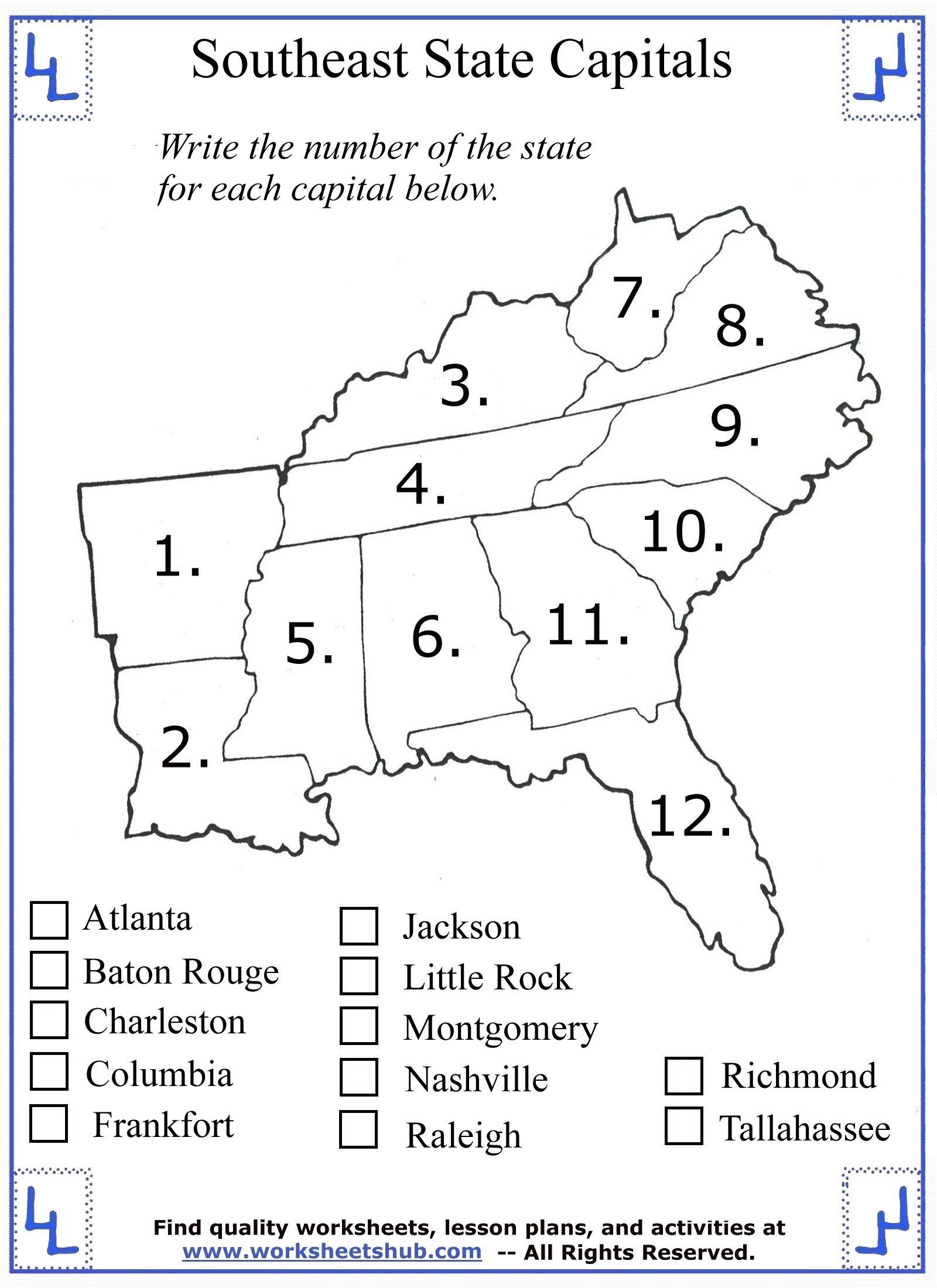 Printable Southeast Blank Workshets