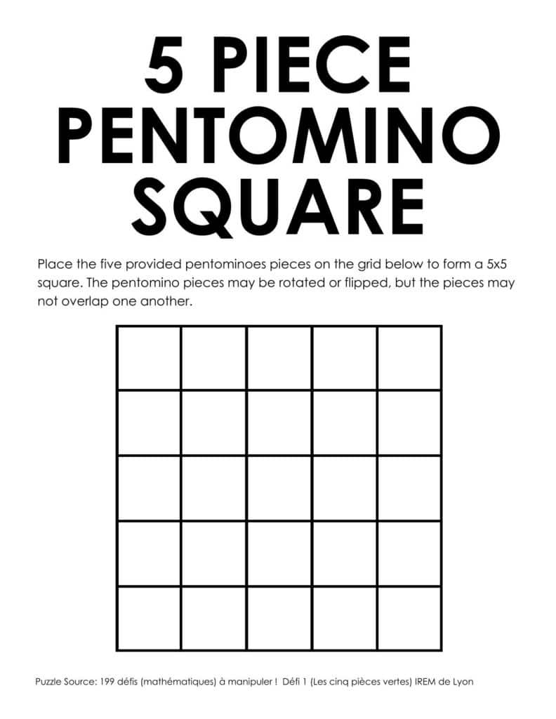 5 Piece Pentomino Square Puzzle Math Love