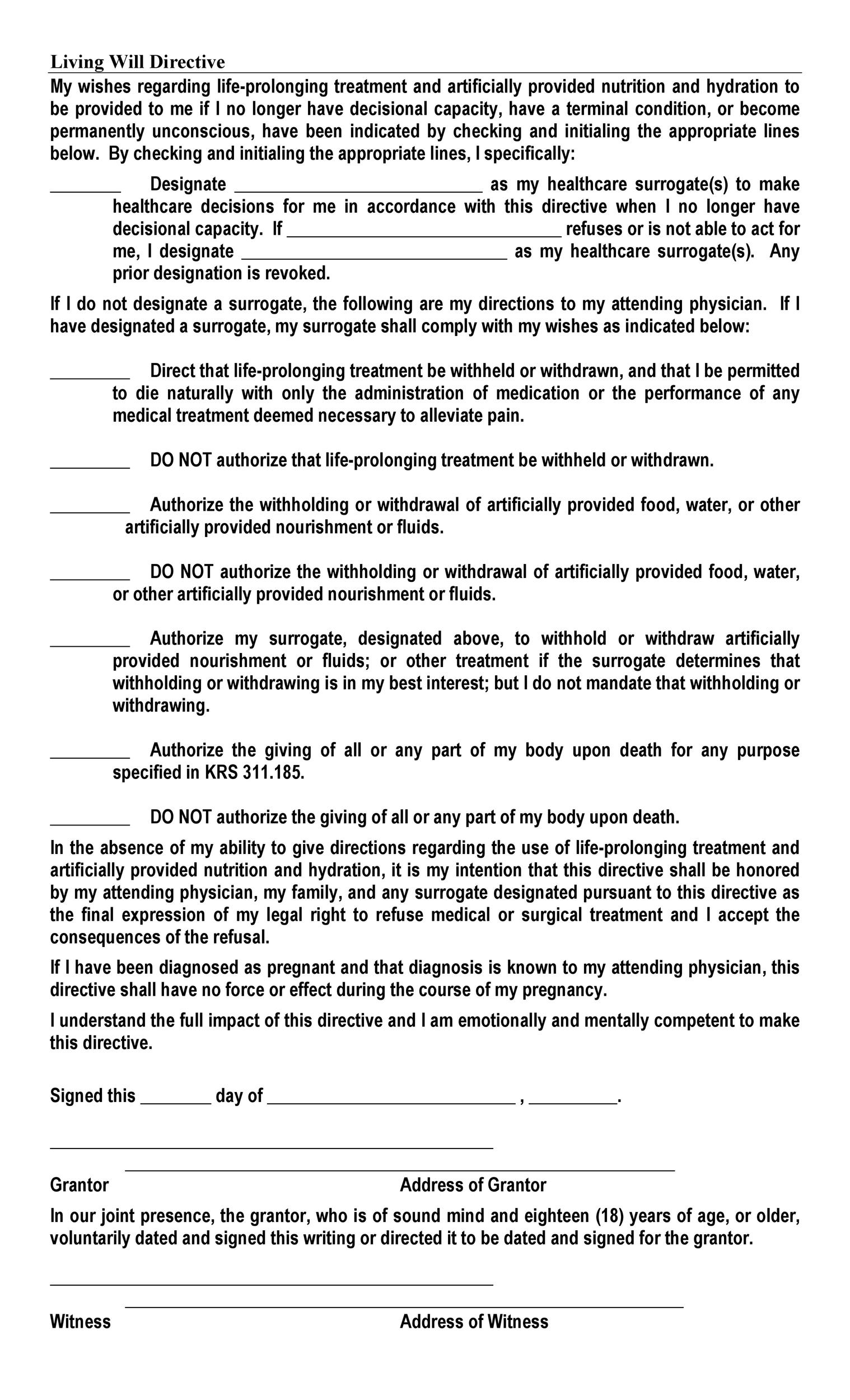 Printable Blank Living Will