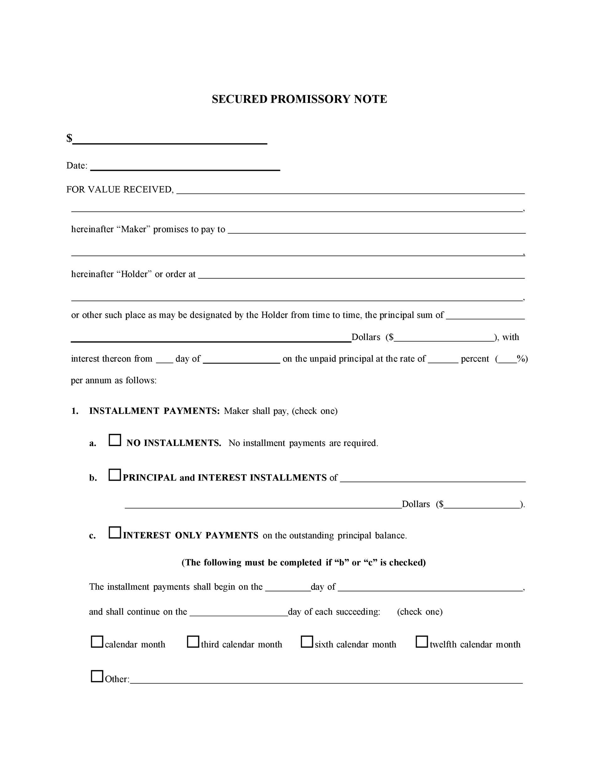 Printable Blank Promissory Note