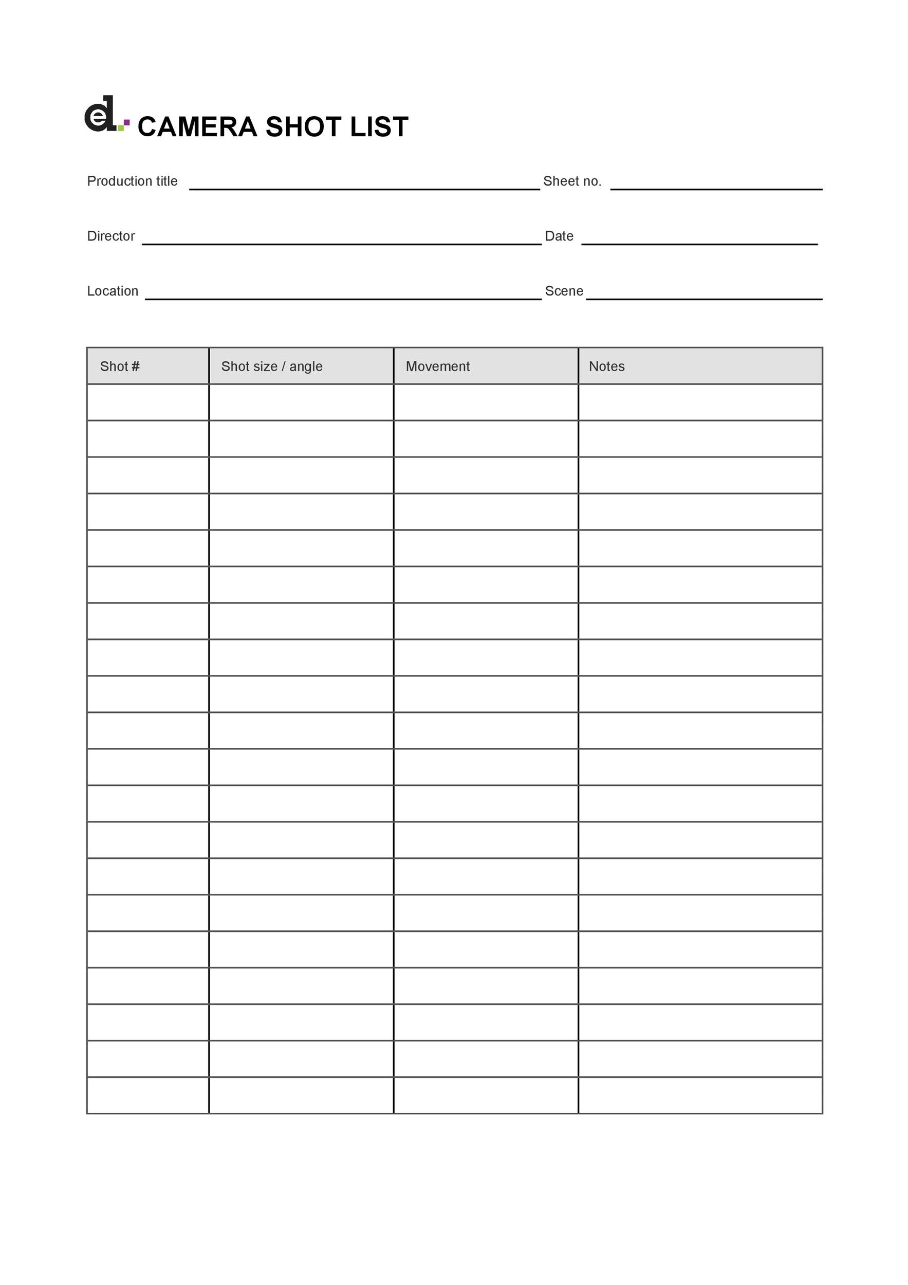 50 Handy Shot List Templates Film amp Photography TemplateLab