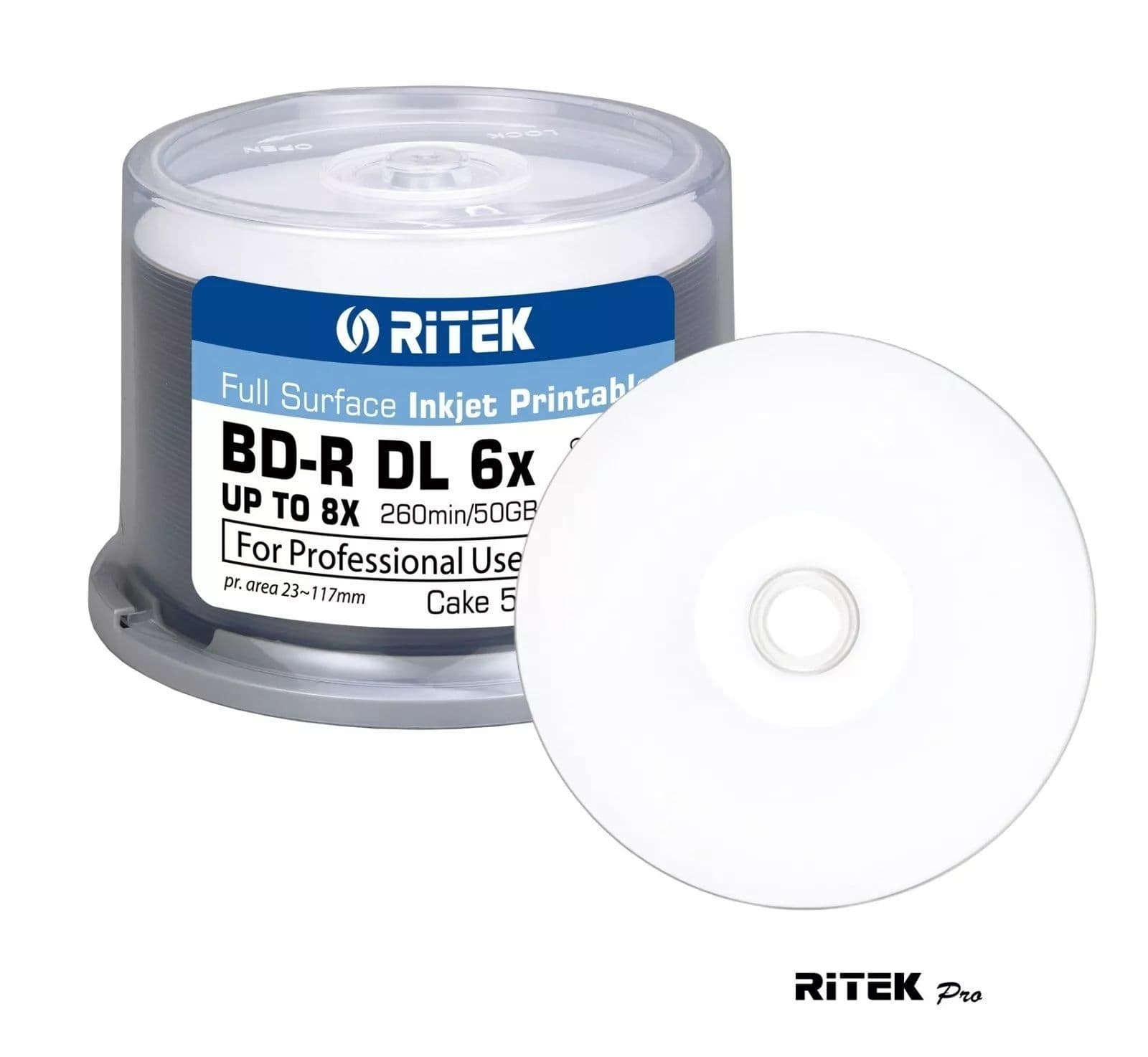 50 RITEK PRO INKJET Printable Blank BDR BD R Blu Ray DL 6x 8x 