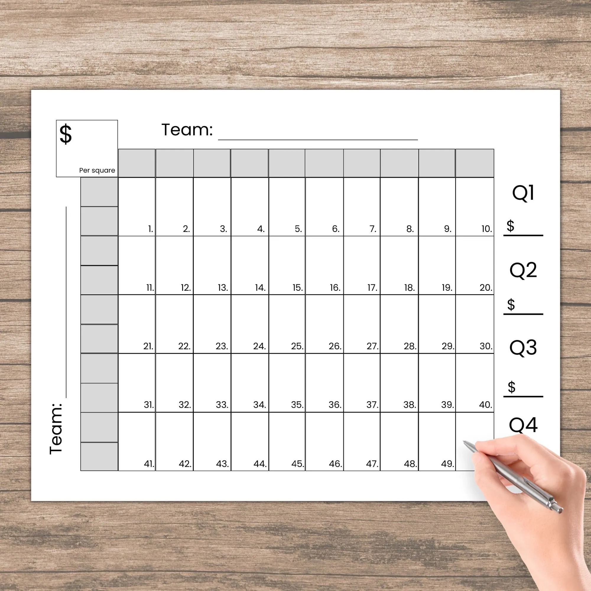 50 Squares Game Blank Template For Fundraisers Sports Games 