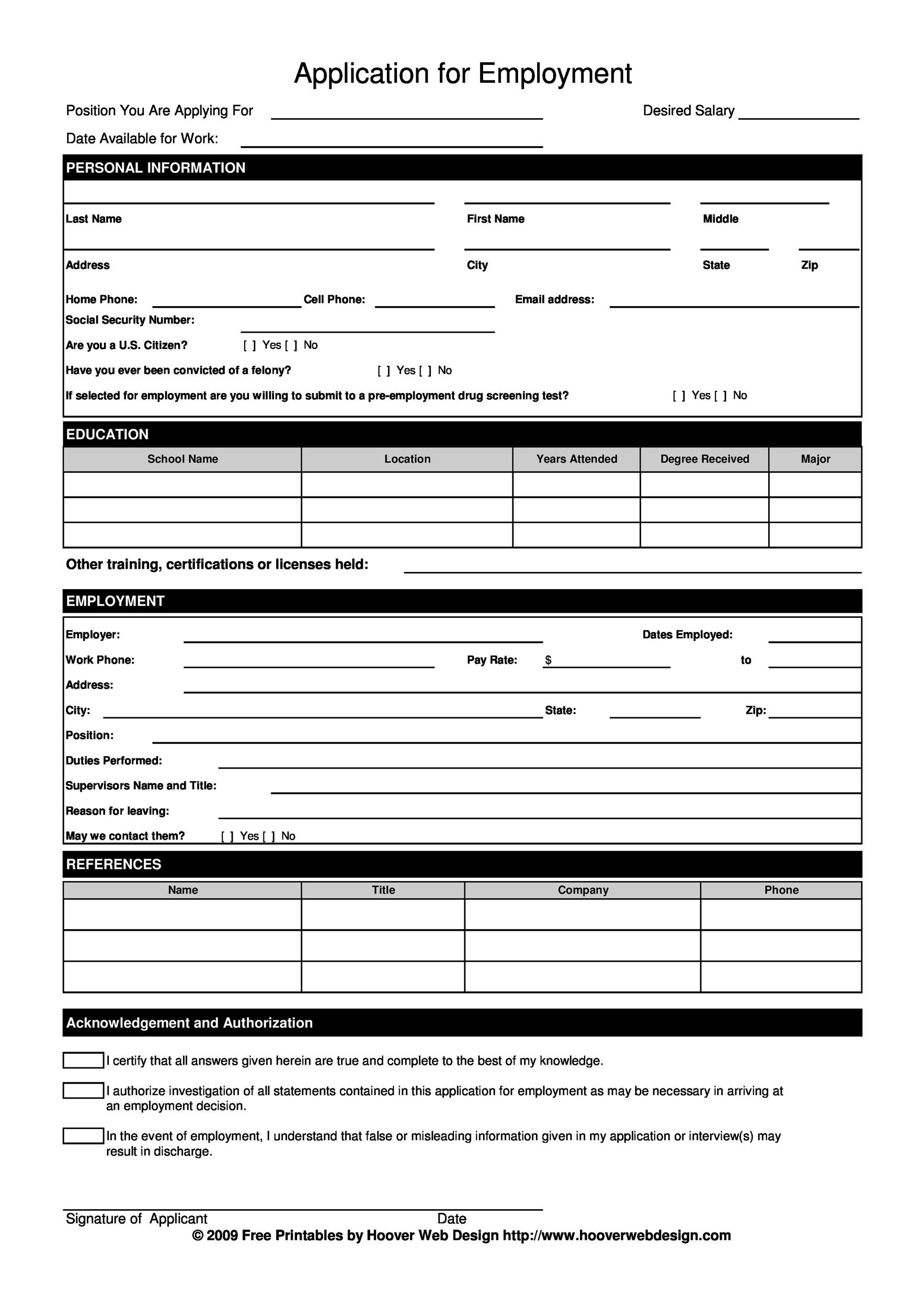56 Free Employment amp Job Application Form Templates Printable 