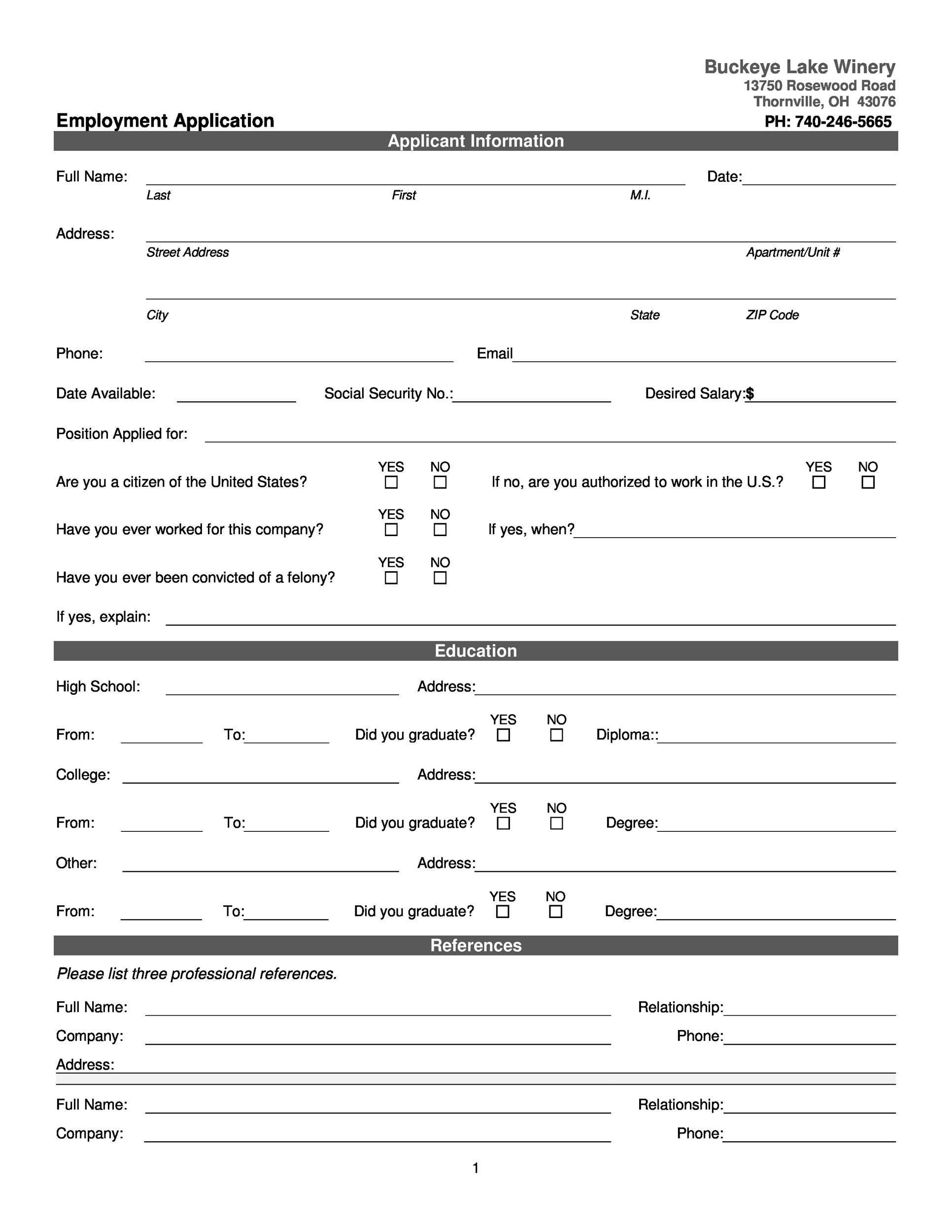 Free Printable Blank Job Application