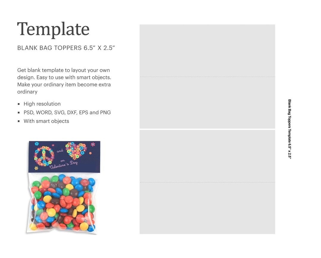 6 5 X 2 5 Candy Bag Topper Blank Template Treat Bag Topper 