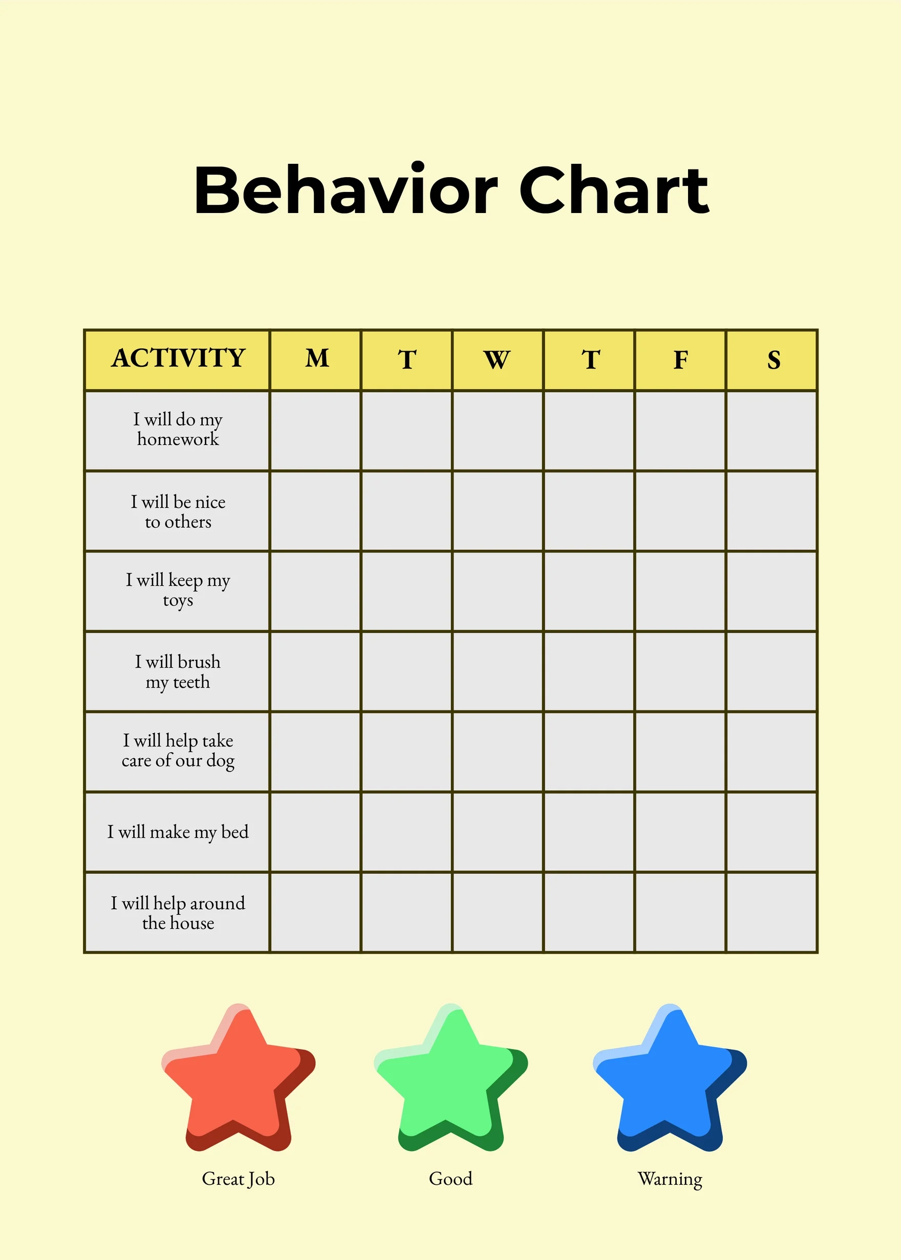 Blank Behavior Chart Printable