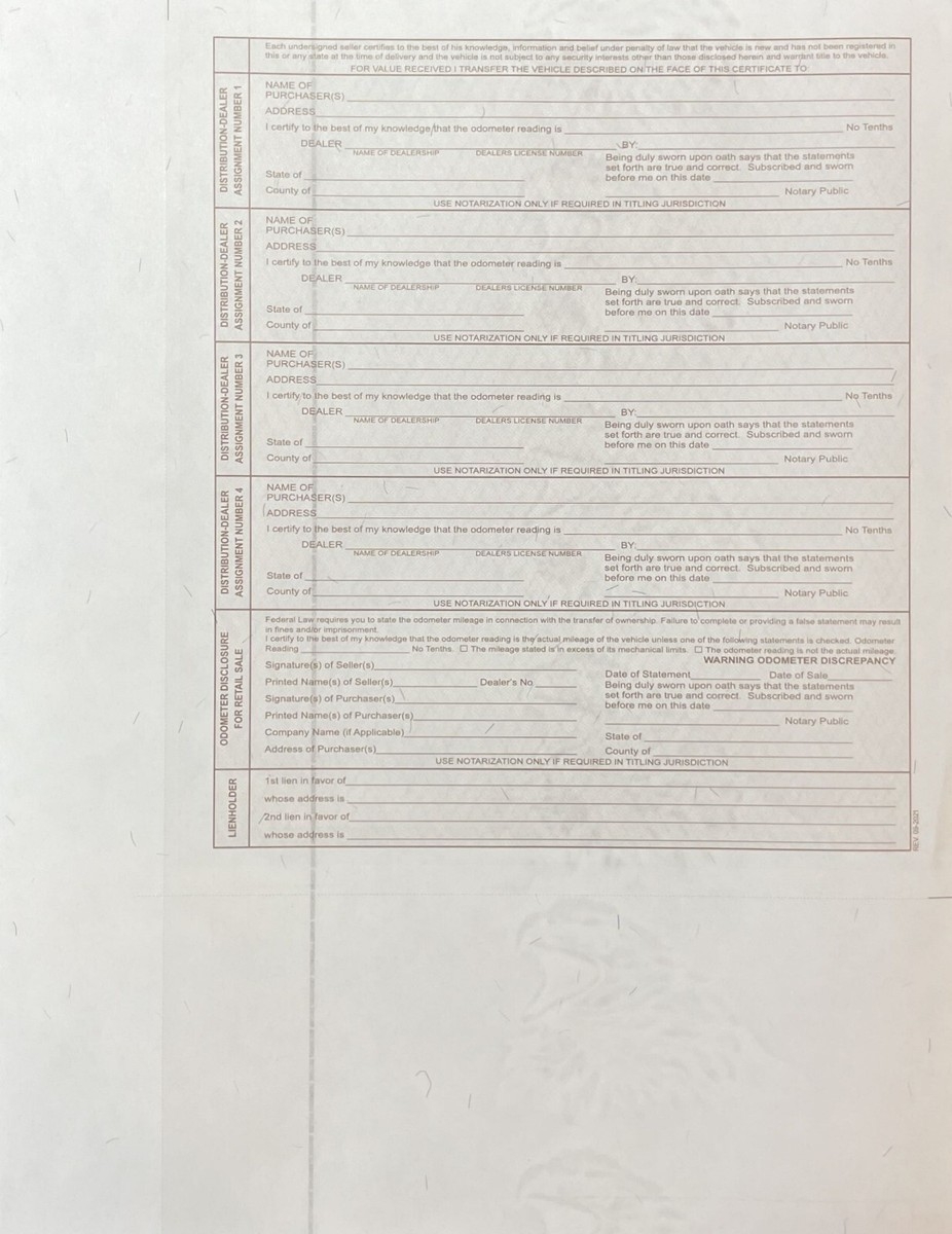 6 Ea Blank 50 STATE Certificate Of Origin MSO MCO Vehicle 