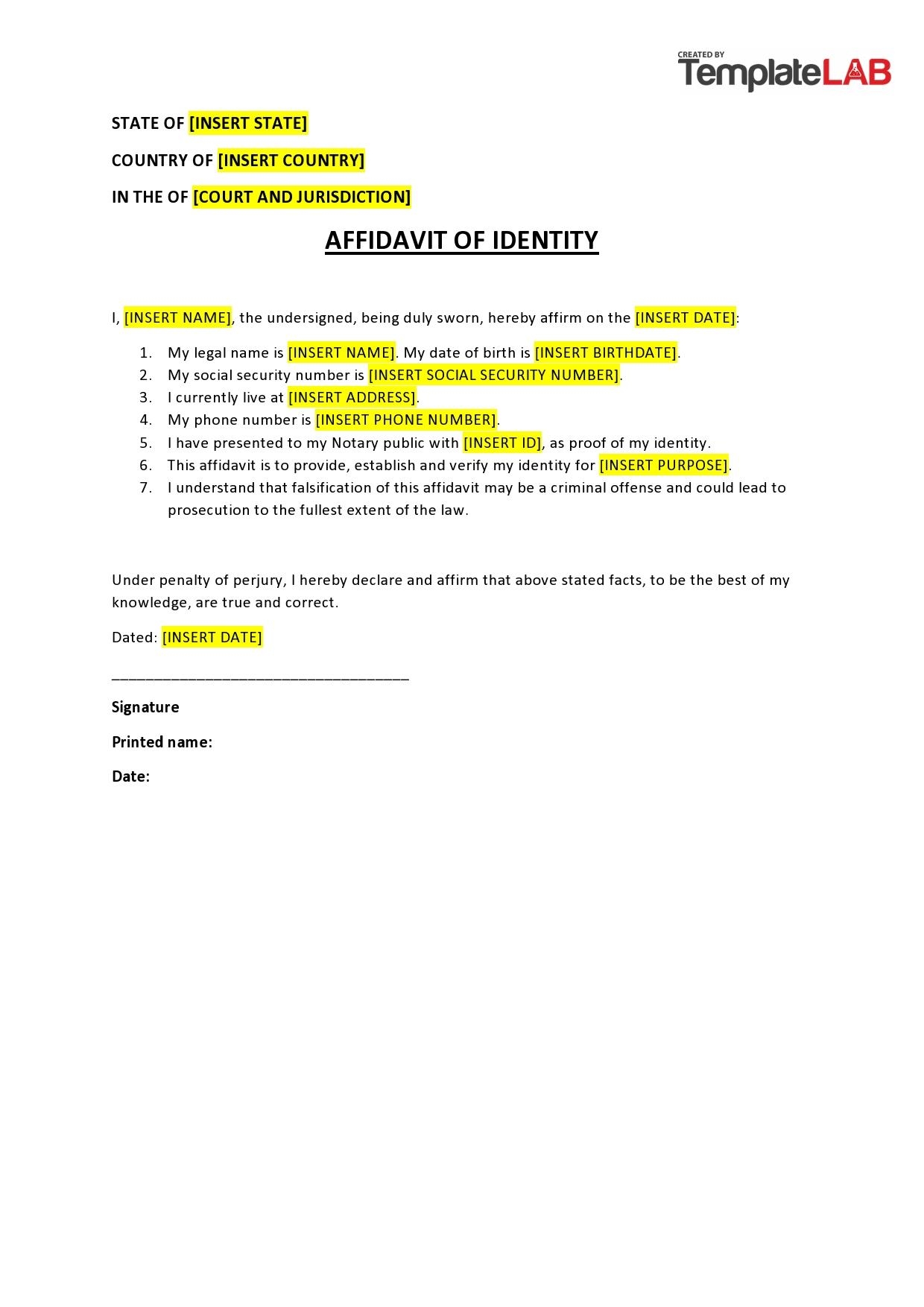Free Blank Affidavit Free Printable