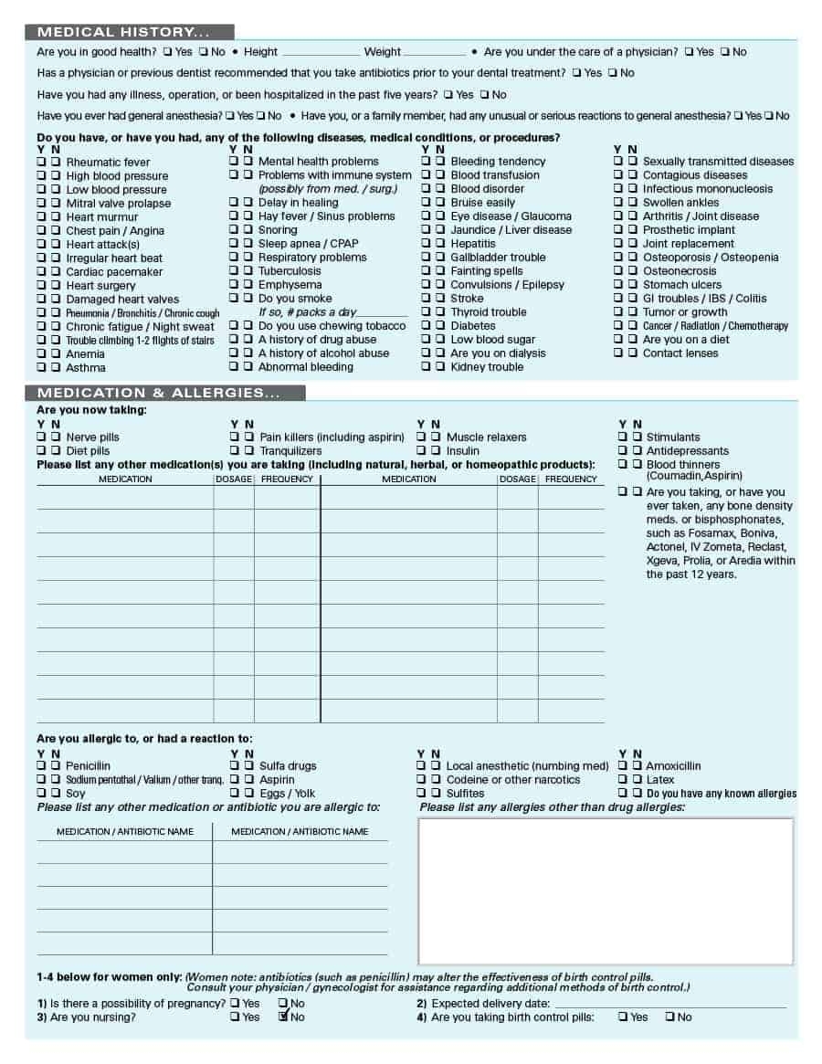 Printable Blank Medical History Form