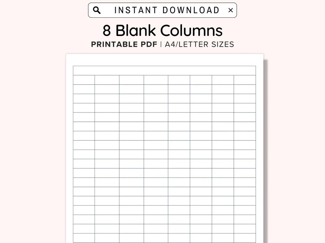 8 Blank Columns Chart Text Input Print And Write Printable Digital 