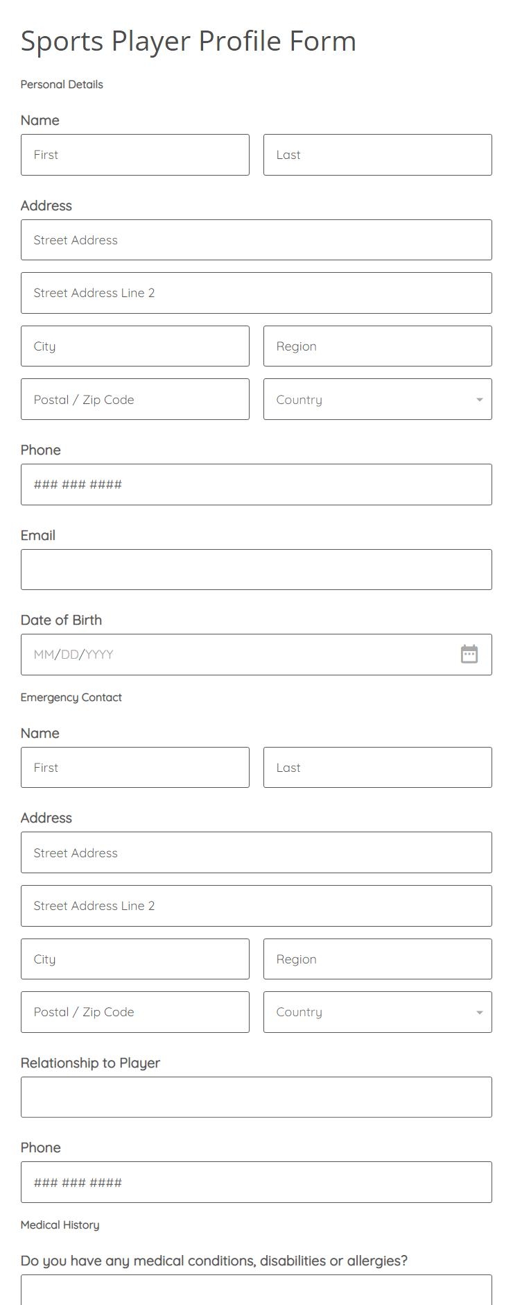 87 Free Sports Form Templates 123FormBuilder
