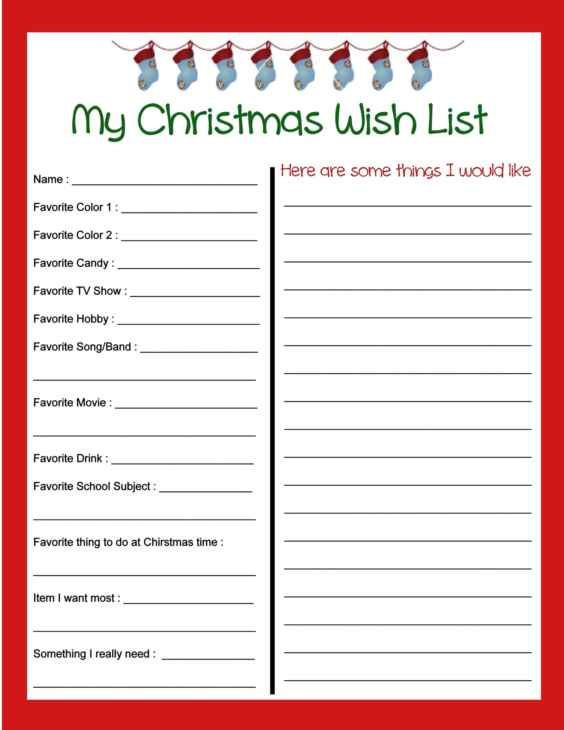 Printable Blank Christmas List Papers