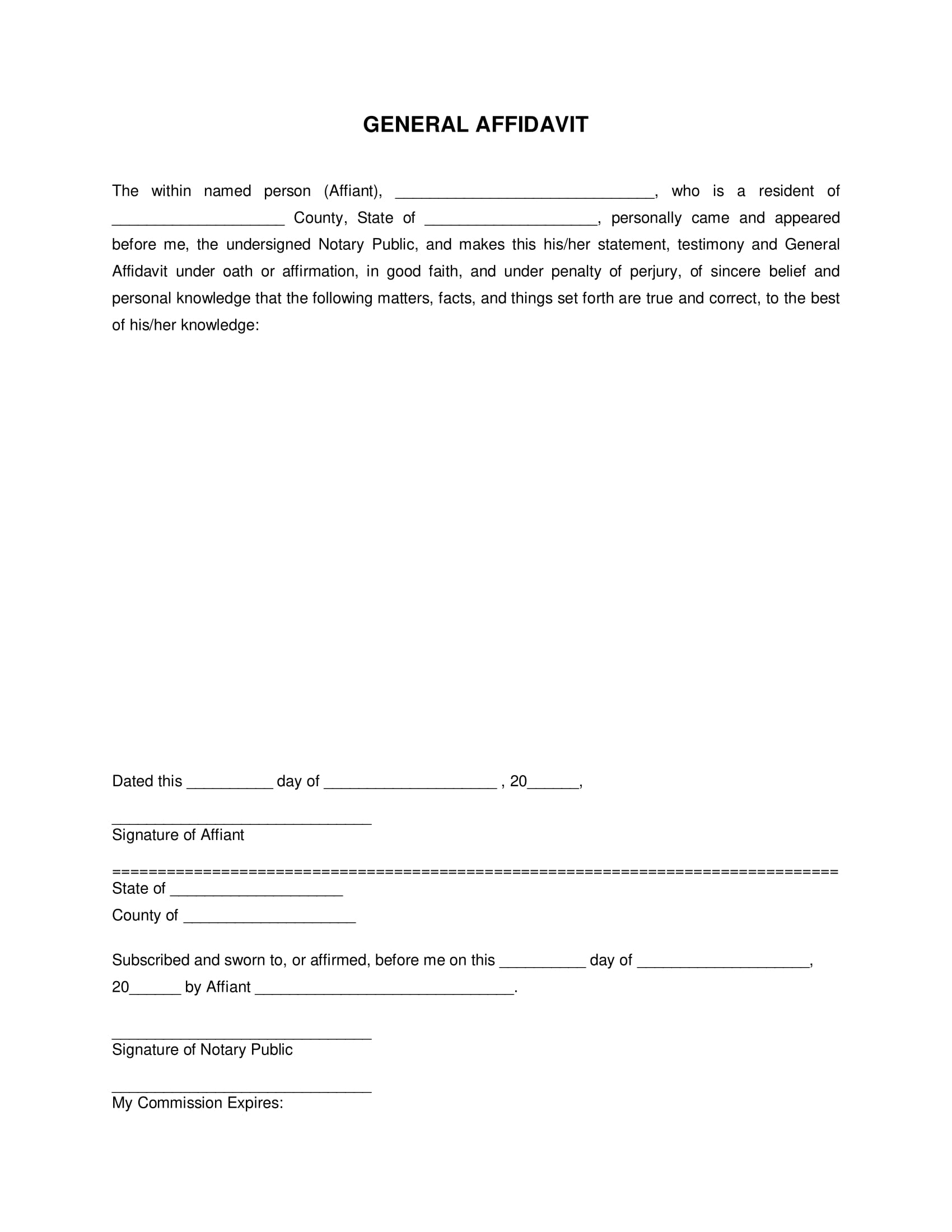 9 Blank Affidavit Form Examples To Download