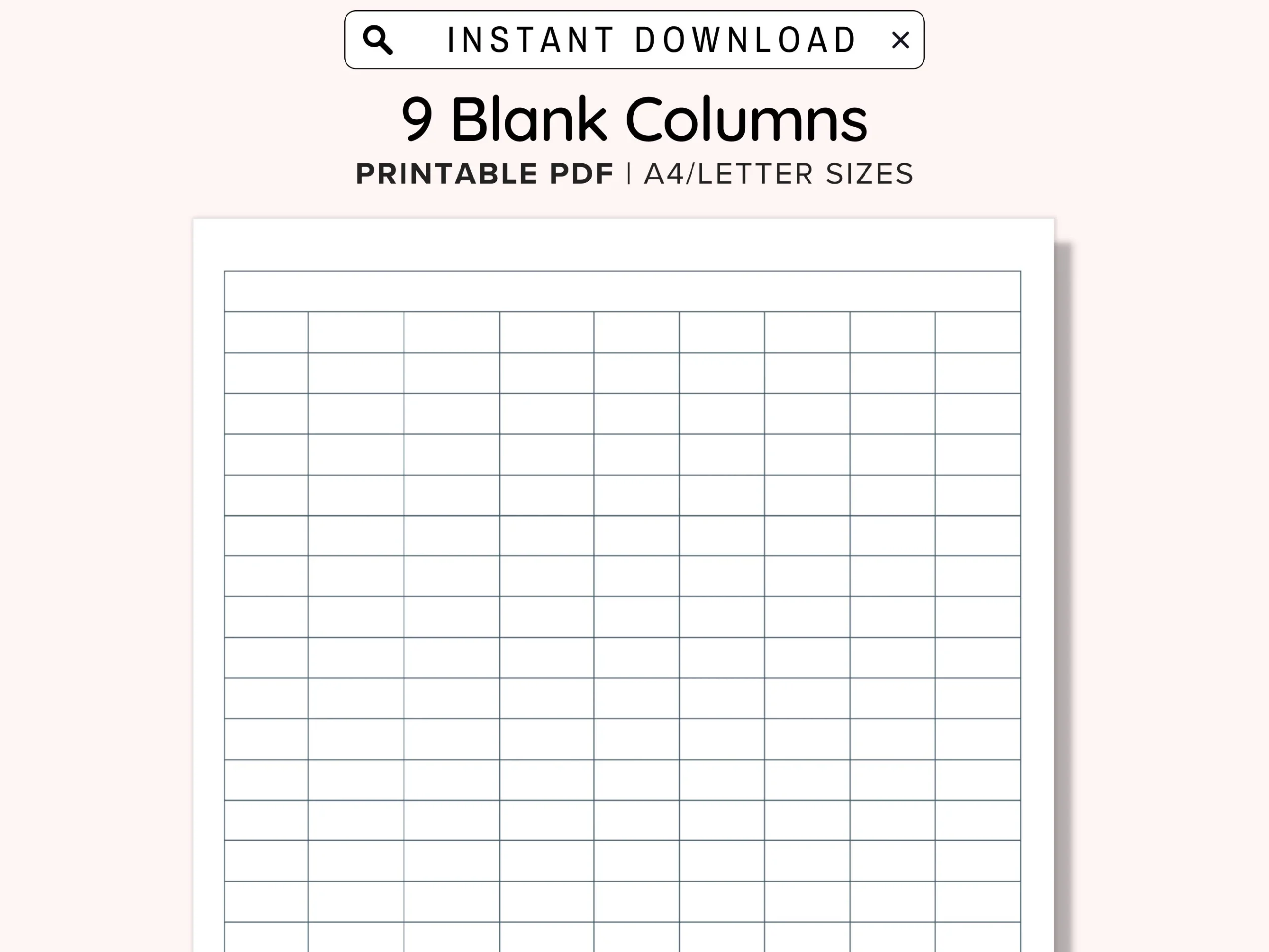 9 Blank Columns Chart Text Input Print And Write PDF Digital 