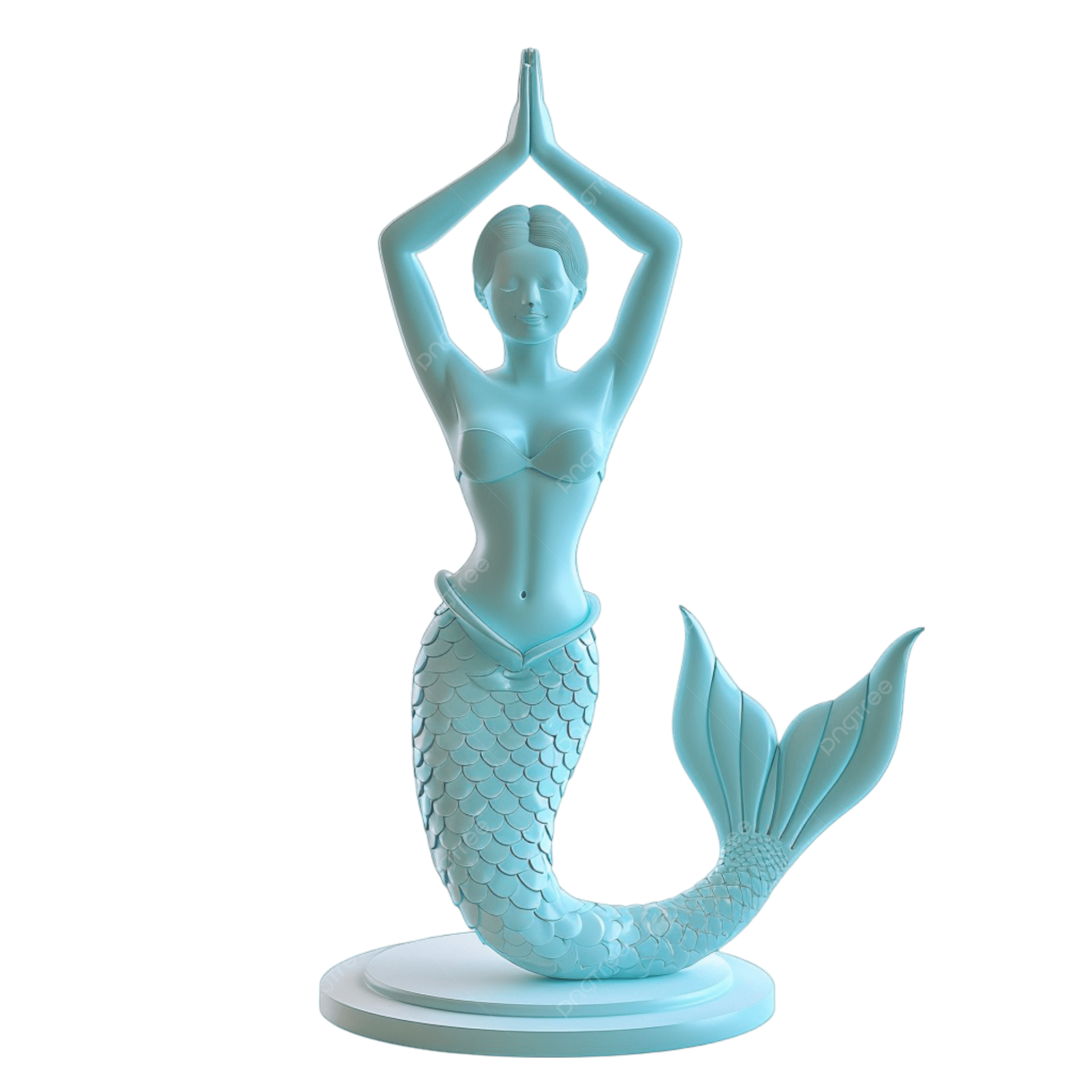 A Mermaid Figurine Stands Against On Transparent Background 