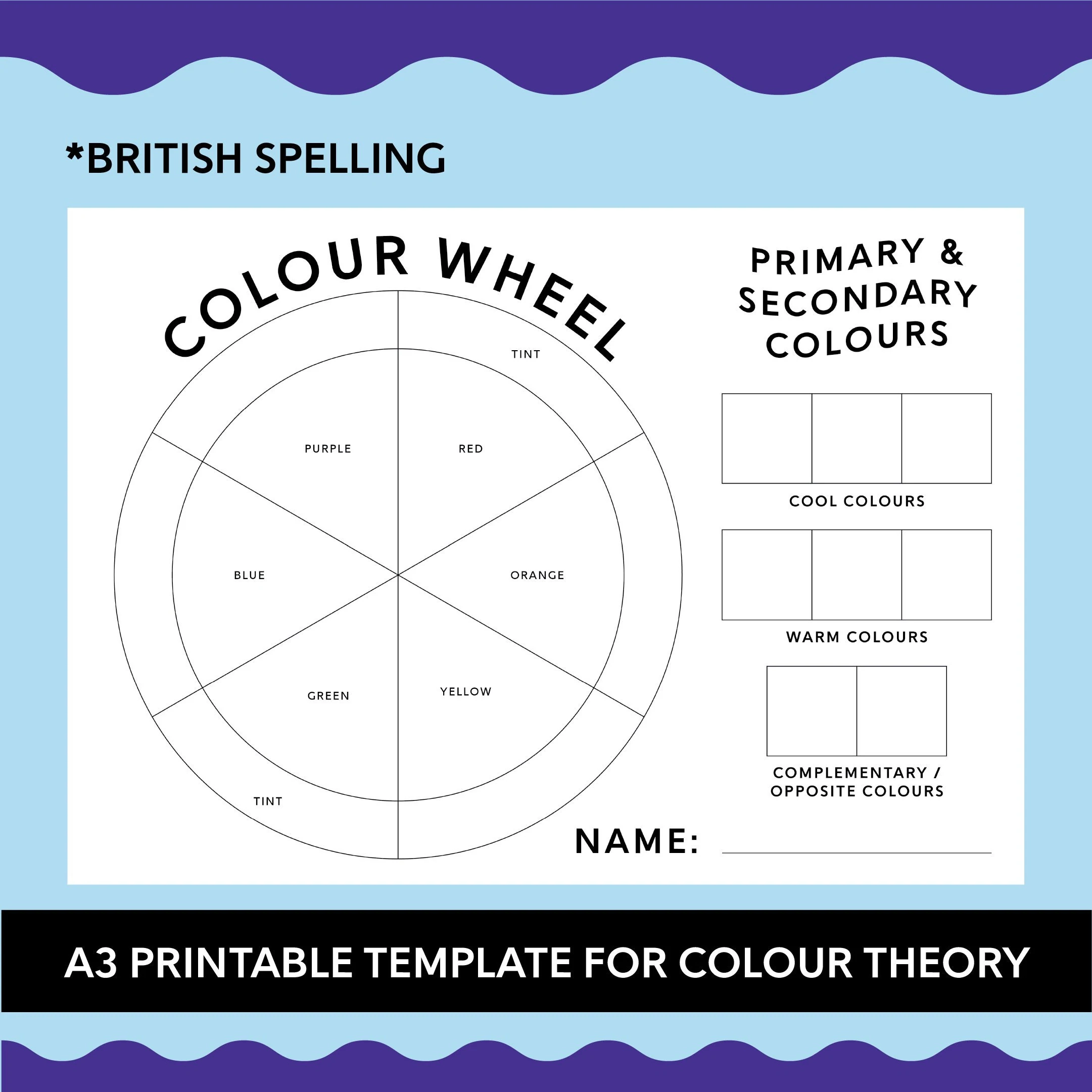 A3 Printable Color Wheel Template Britisch Grundlegende Prim r 