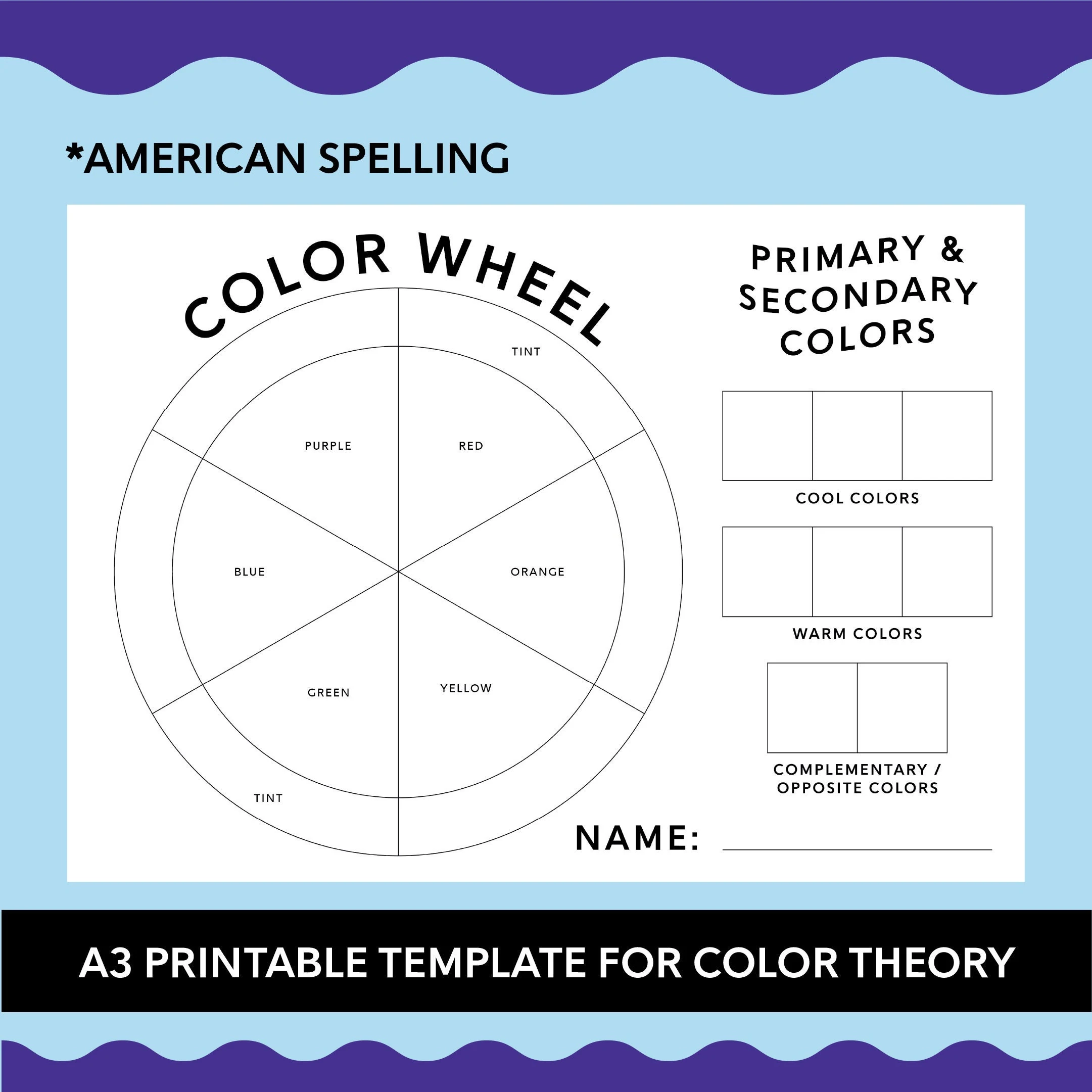 A3 Printable Colour Wheel Template american Basic Primary 