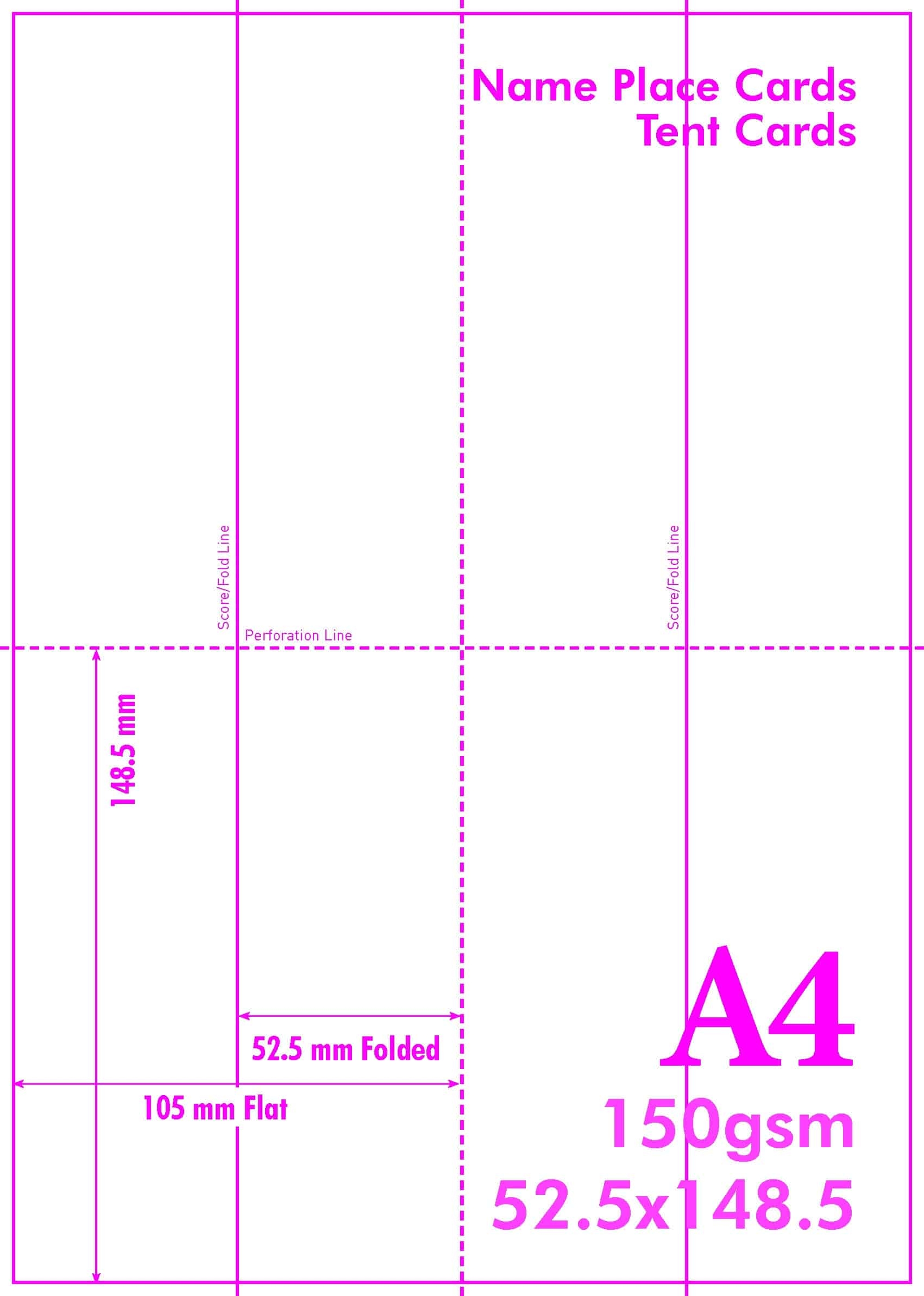 A4 NAME PLACE CARDS 4 Cards Size 52 5 Mm X 148 5 Mm 150 GSM