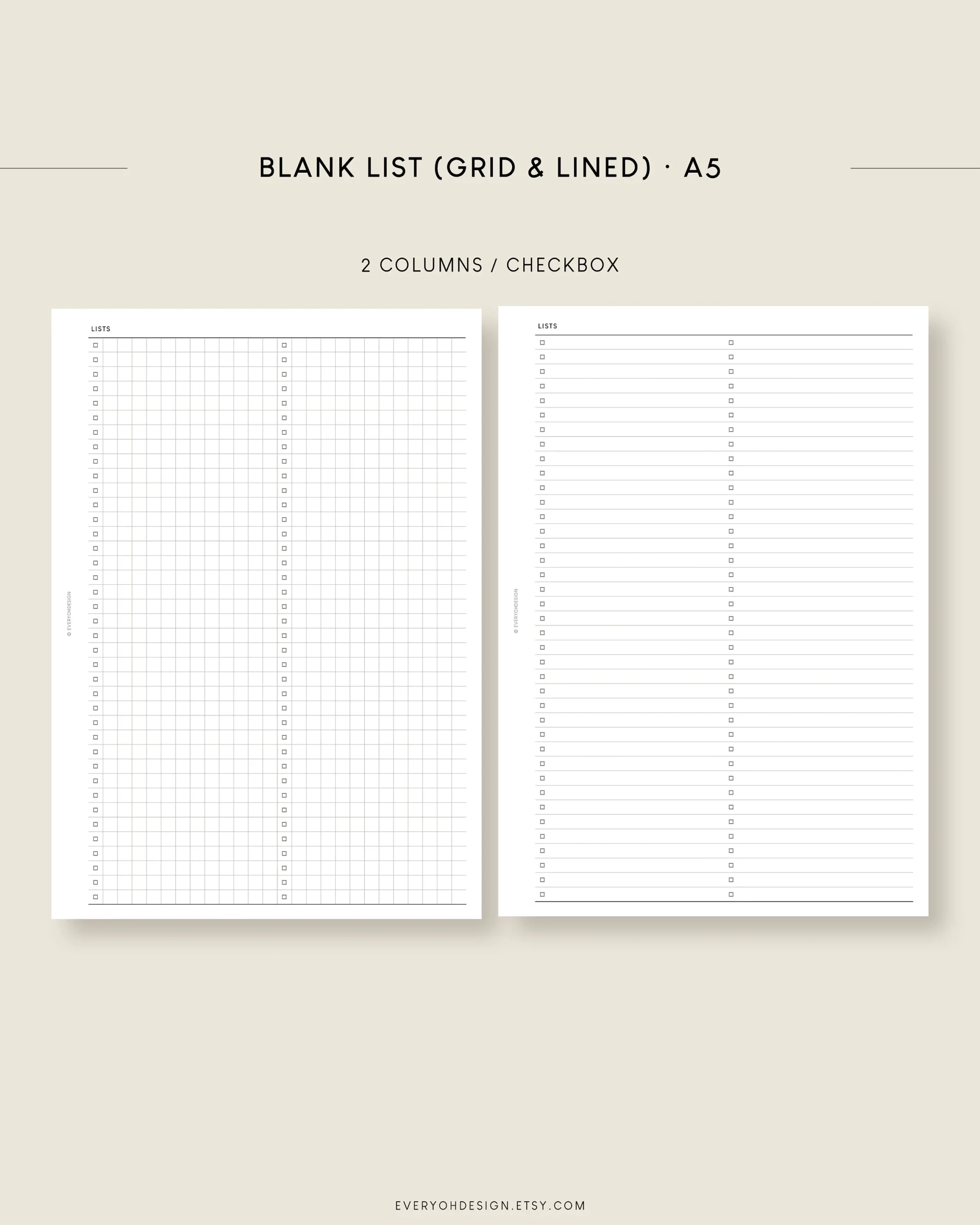 A5 Blank Lists Grid amp Lined Printable Inserts 2 Columns 