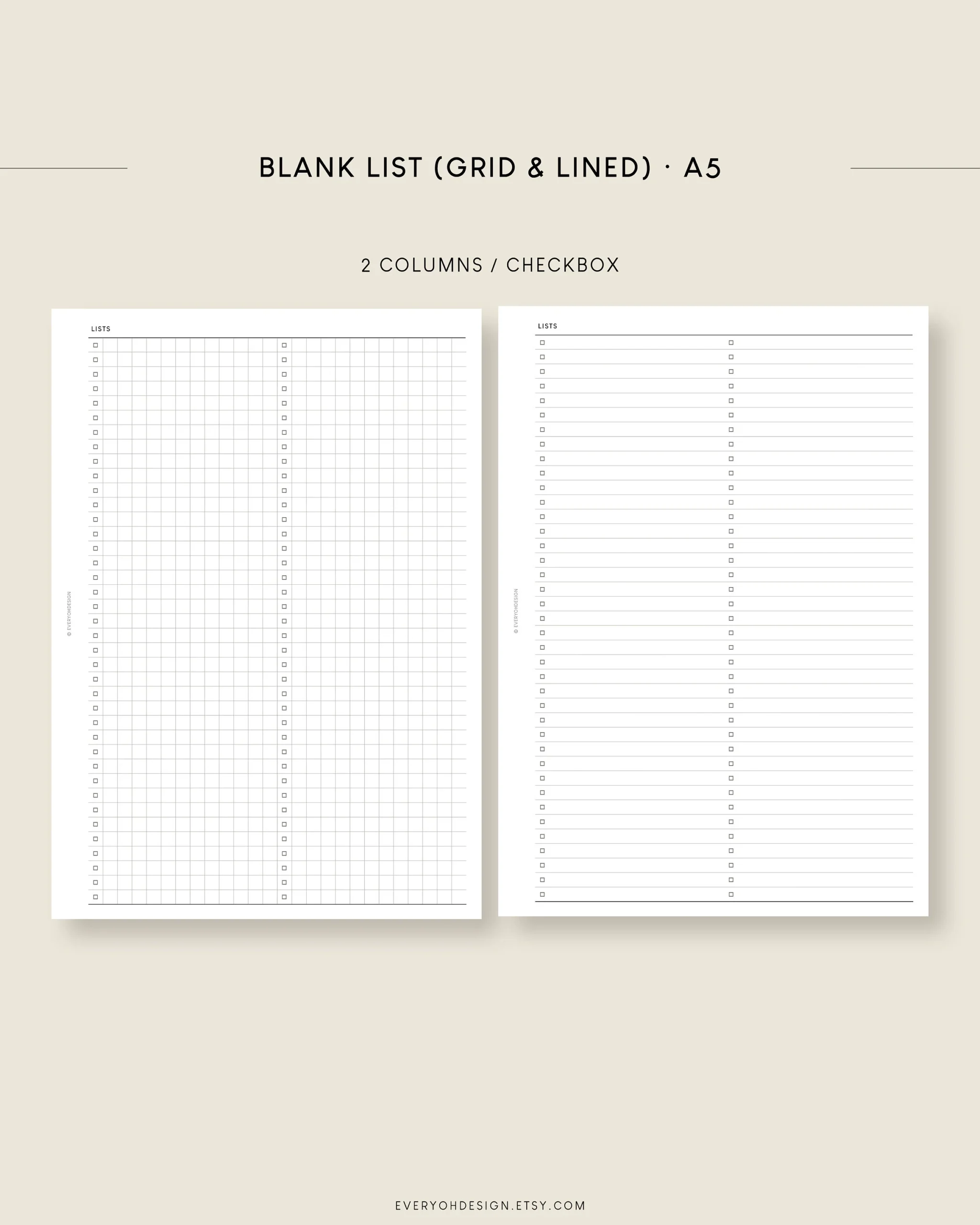 A5 Blank Lists Grid amp Lined Printable Inserts 2 Spalten 