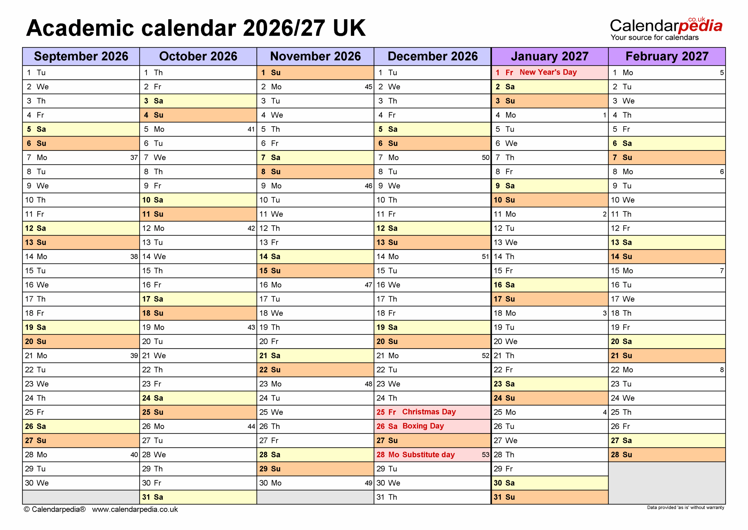 Blank 2026-27 Printable Calendar