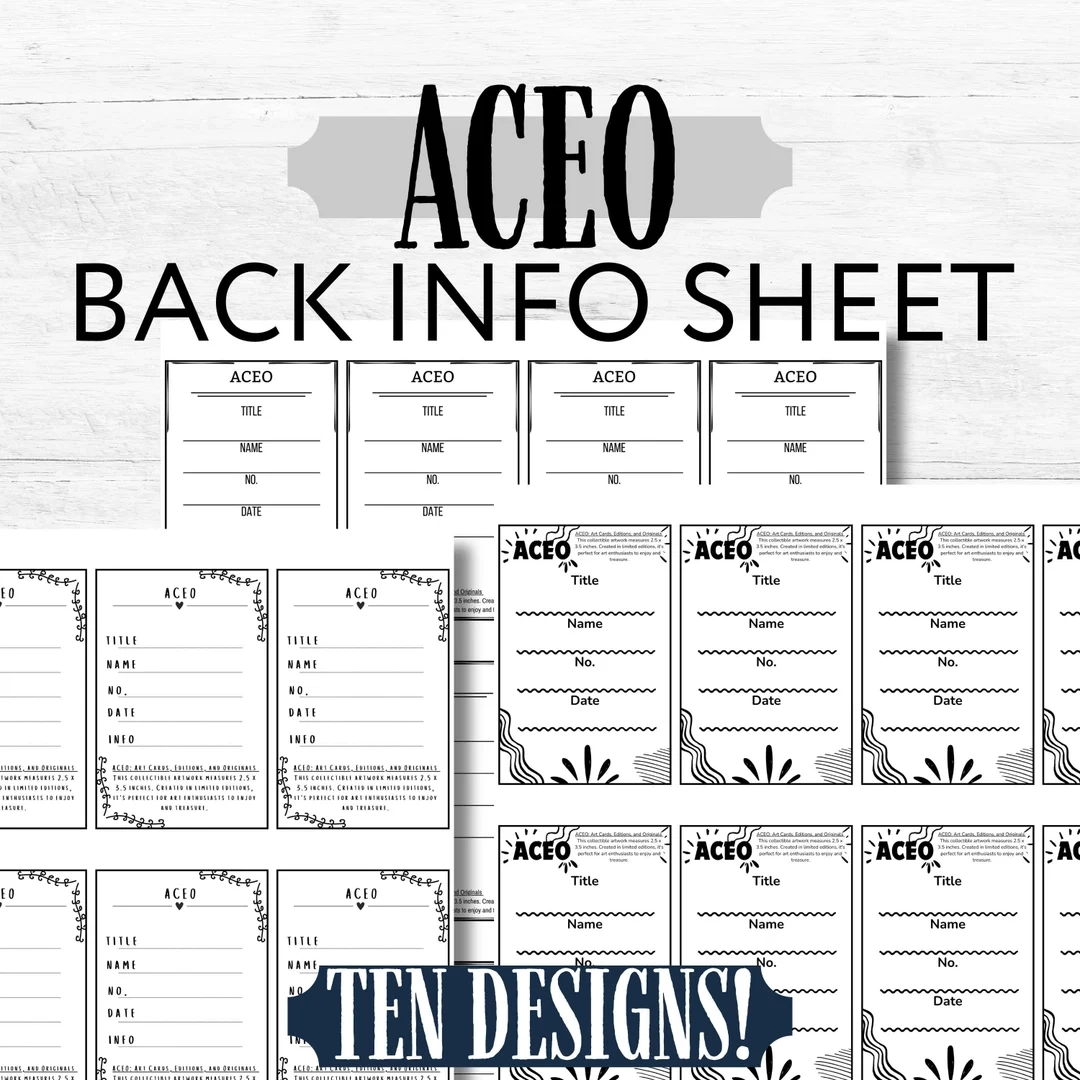 ACEO ATC R ckseite Info Kartenbl tter Printable Download 