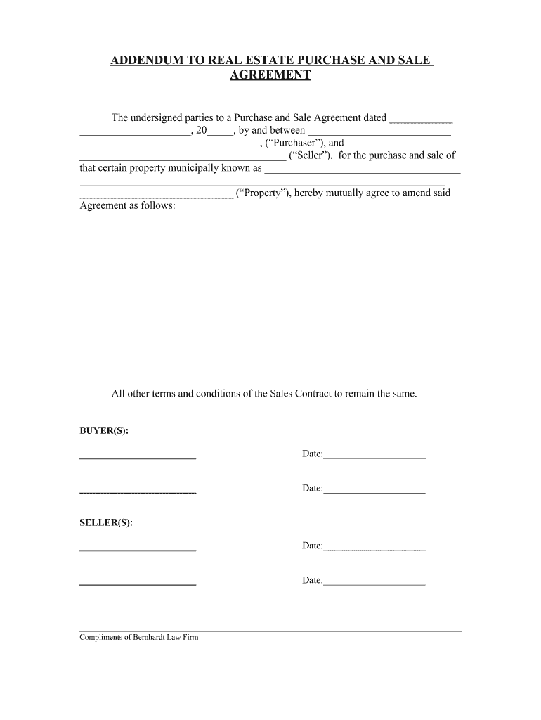 Addendum To Real Estate Purchase And Sale Form Fill Online 