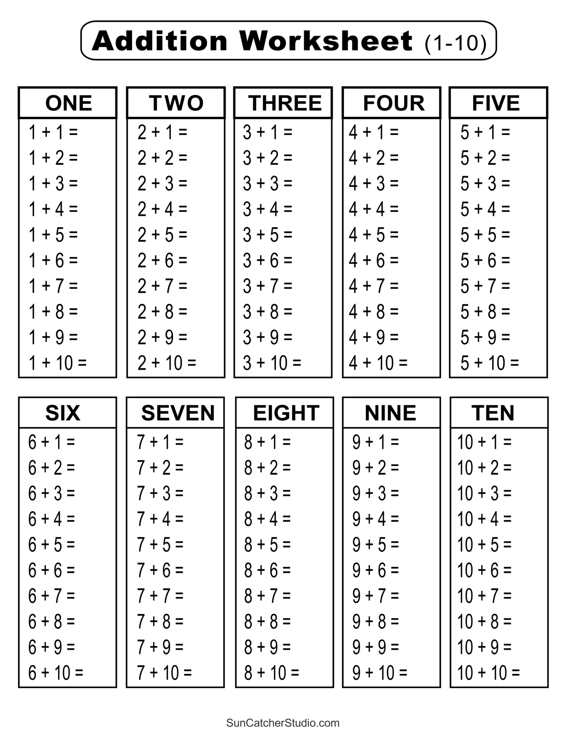 Addition Charts Tables amp Worksheets Free Printable PDF Files 