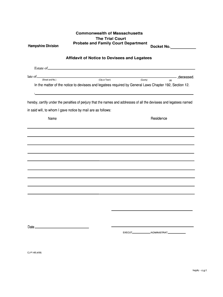 Affidavit Form Massachusetts Fill Out amp Sign Online DocHub