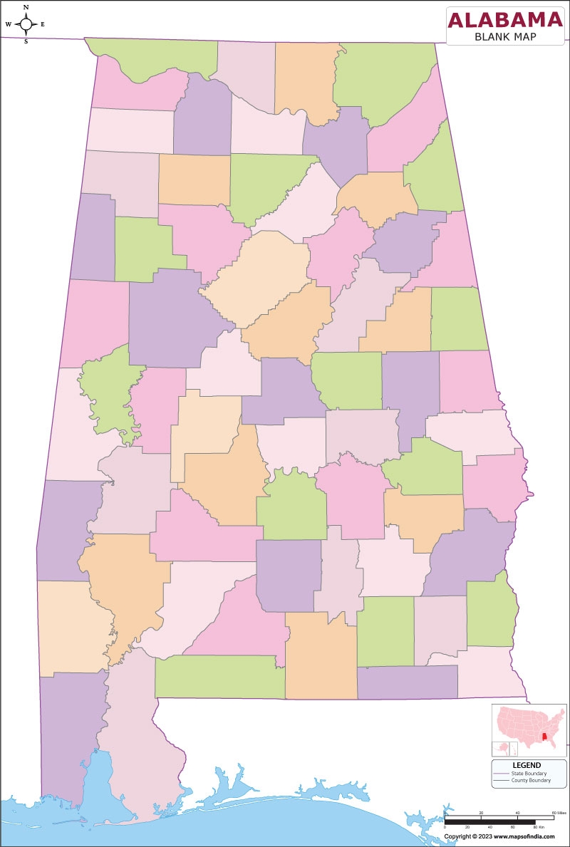 Printable Map Of Blank Alabama