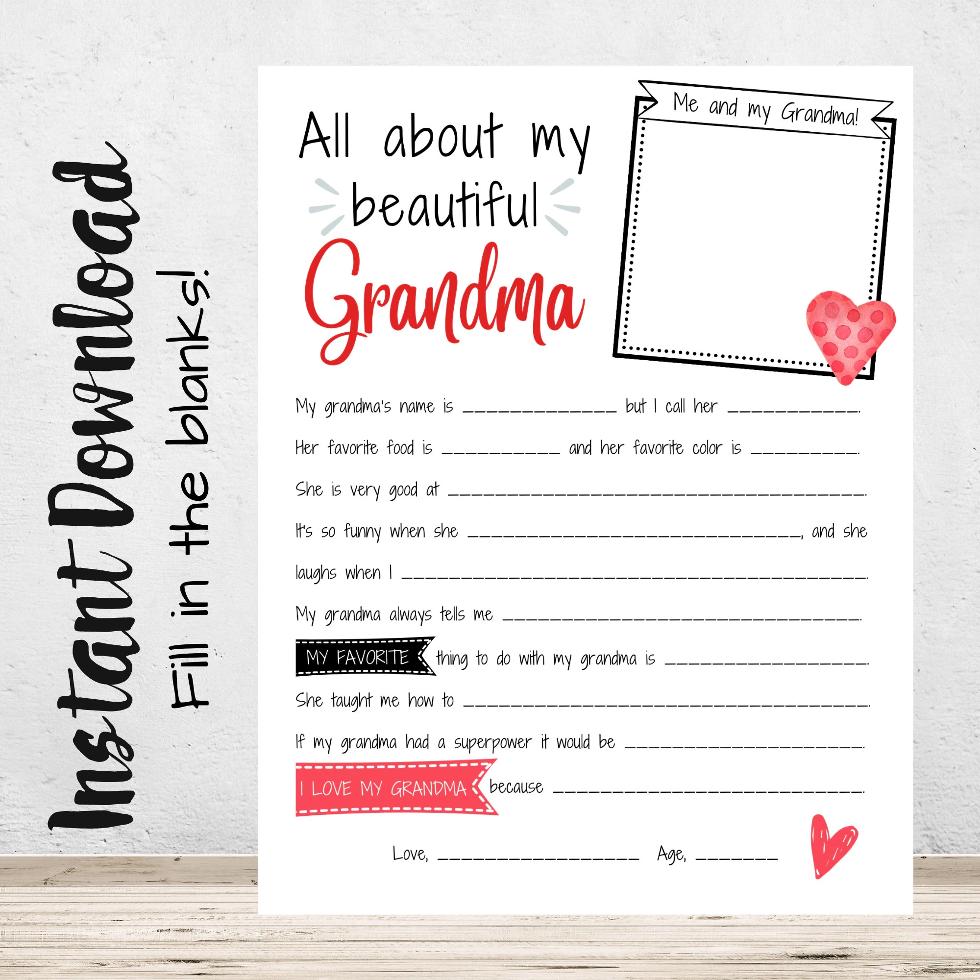 Grandma Fill In The-Blank Printable