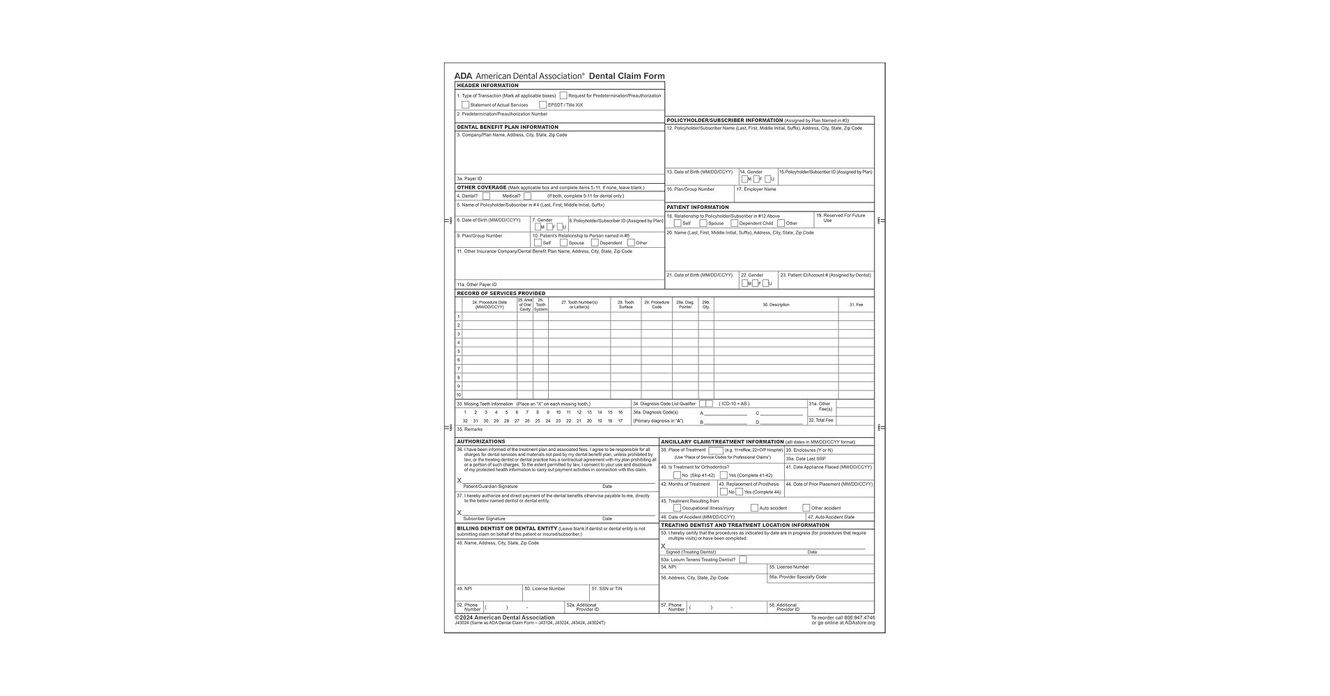 Amazon 2024 New ADA Dental Claim Form 2500 Sheets Office 