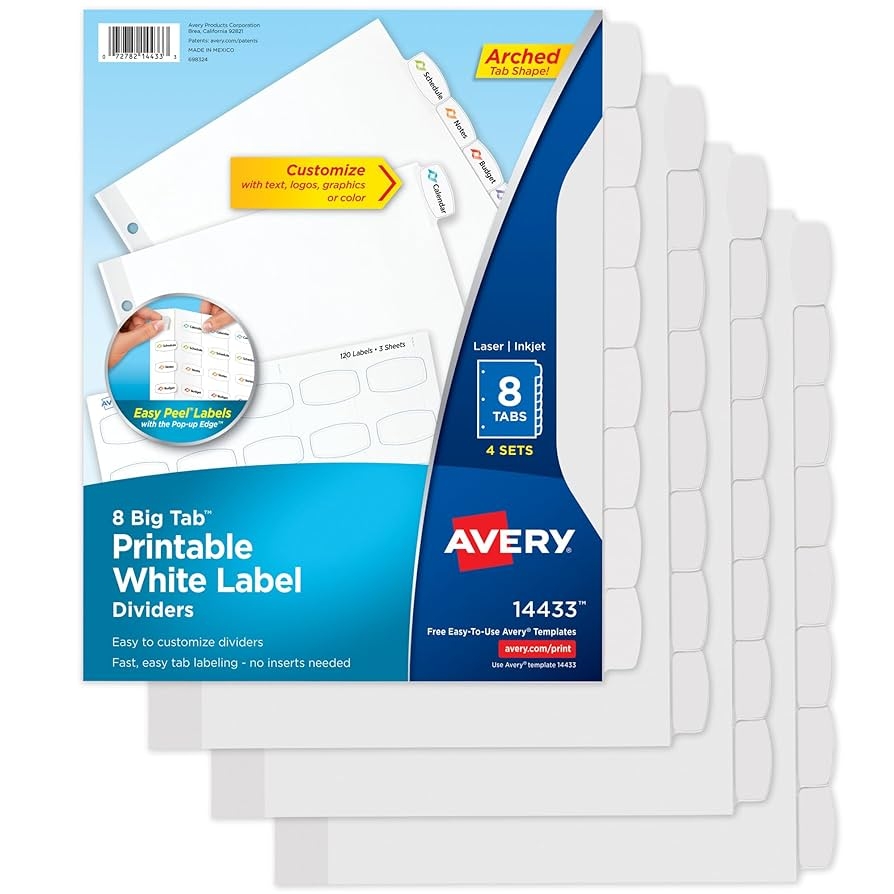 Amazon Avery Big Tab Printable White Label Dividers With Easy 