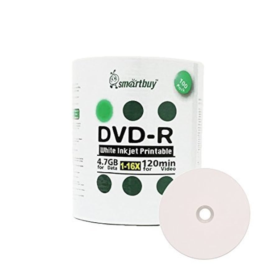 Amazon Smart Buy 100 Pack DVD R 4 7gb 16x White Printable 