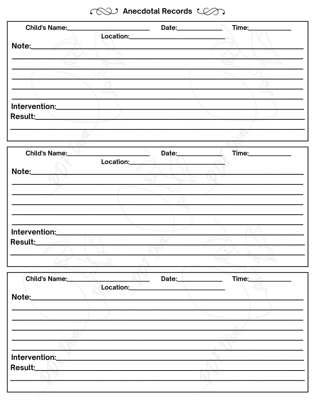 Blank Printable Student Anectdotal Sheets