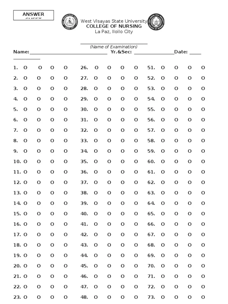 Answer Sheet 150 Items PDF