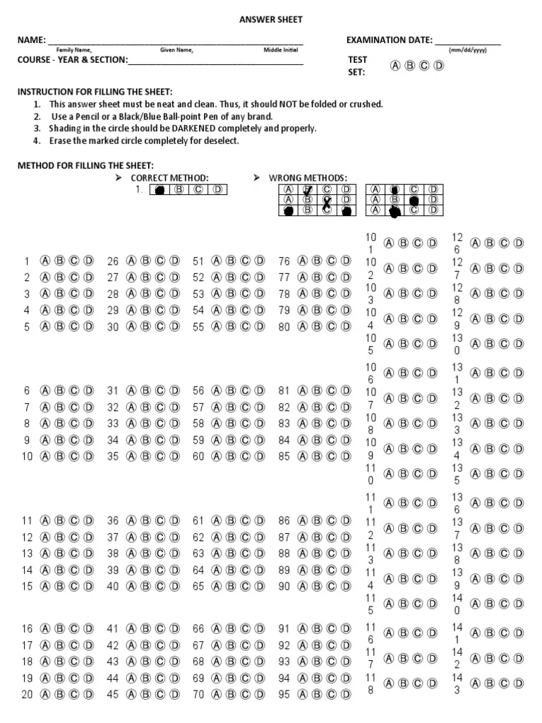 Answer Sheets For 150 Items PDF Writing Implements Stationery