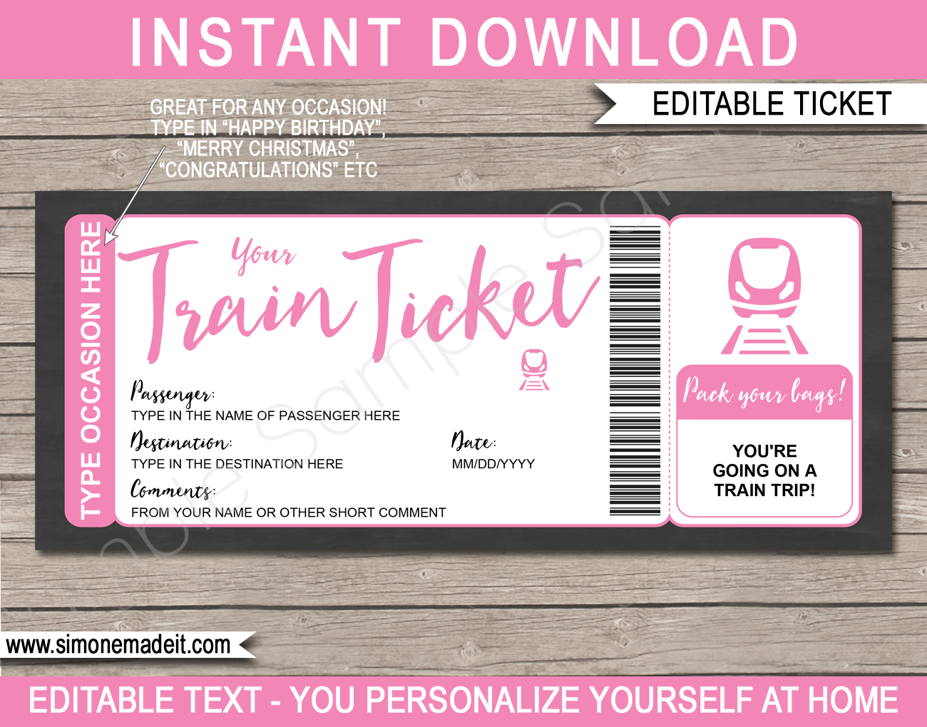 Printable Blank Train Ticket Template