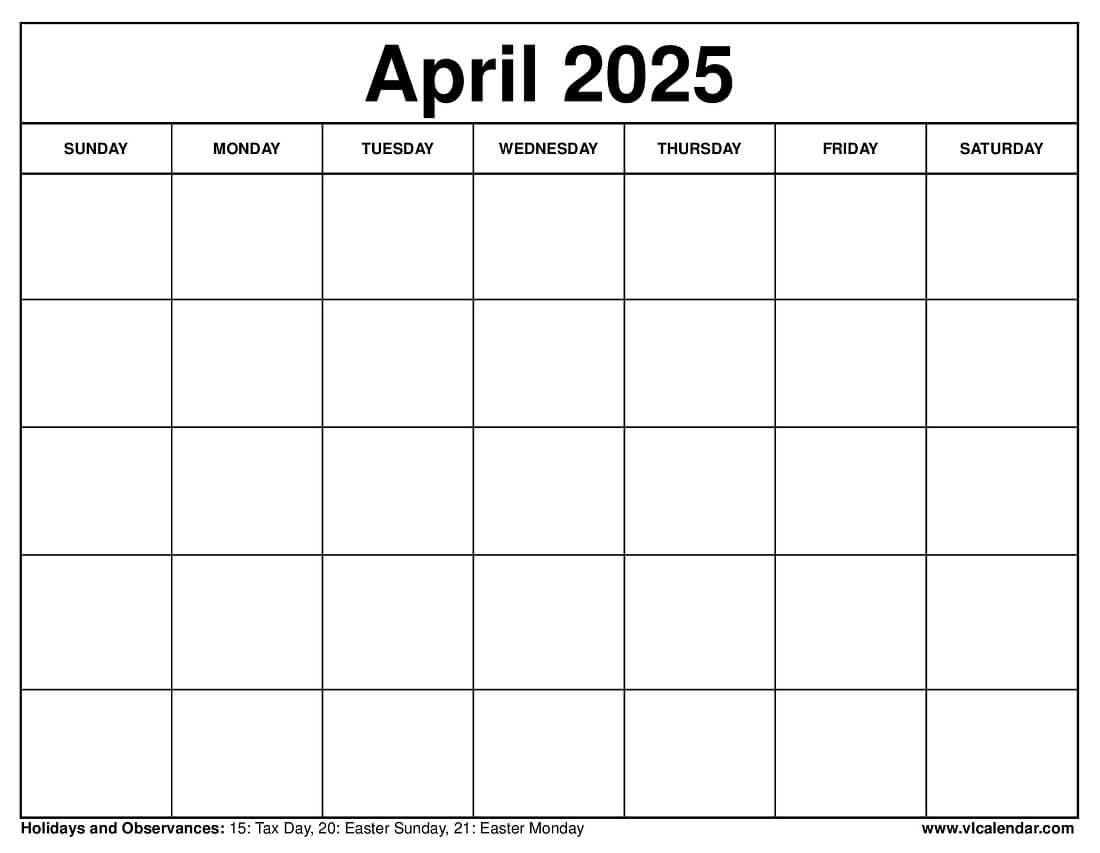 April Printable Blank Calendar