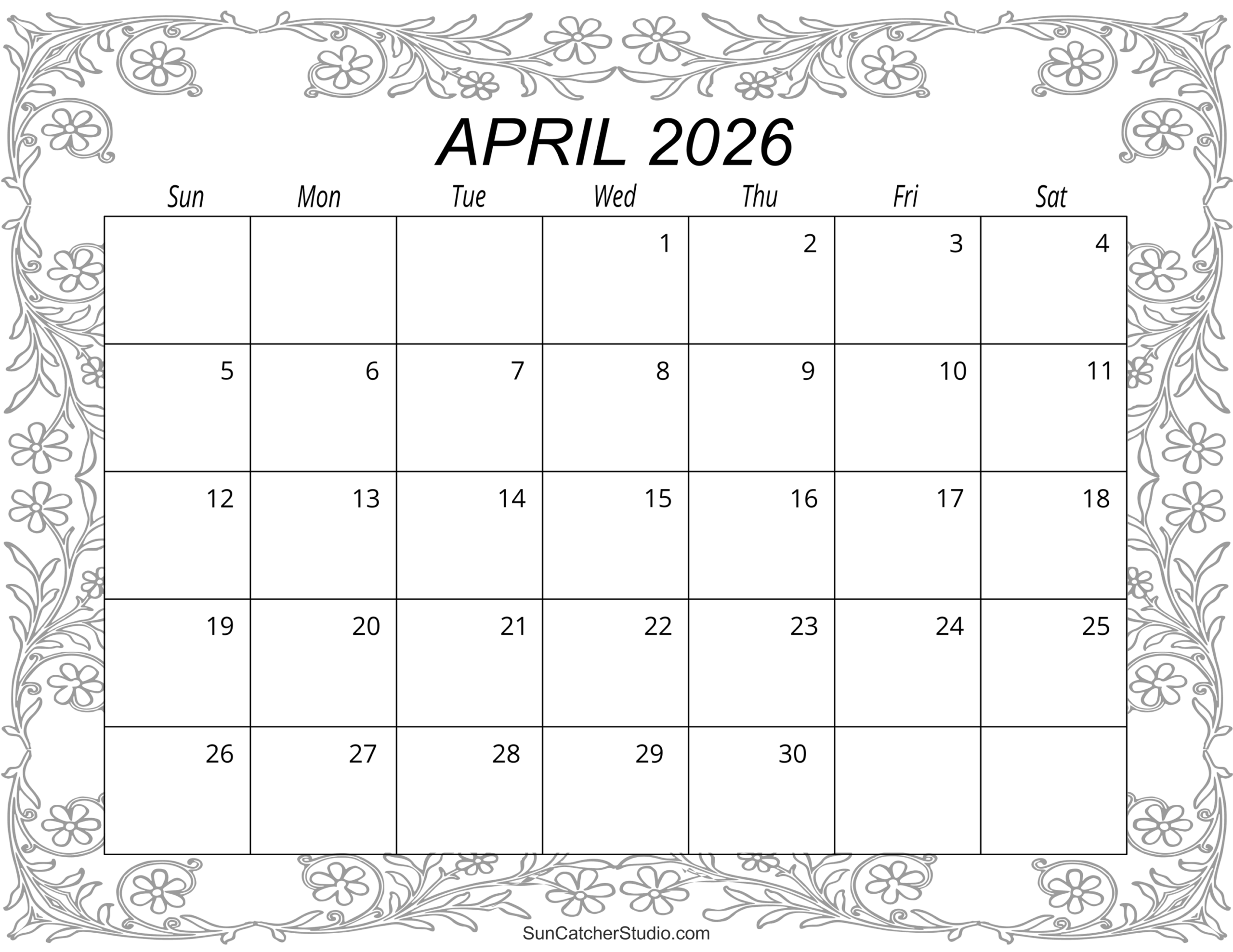 Printable Blank Calendar April 2026