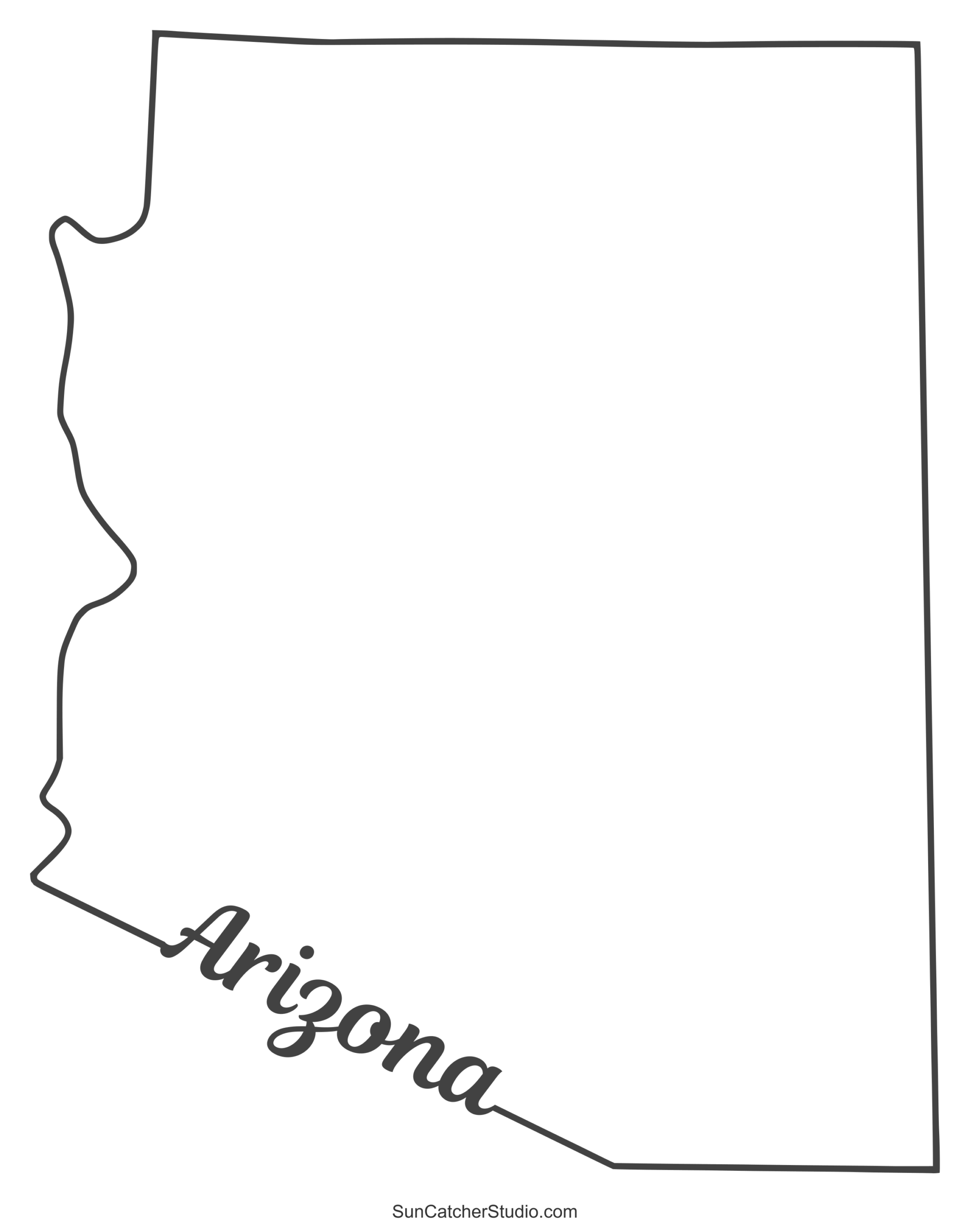 Arizona Map Outline Printable State Shape Stencil Pattern 