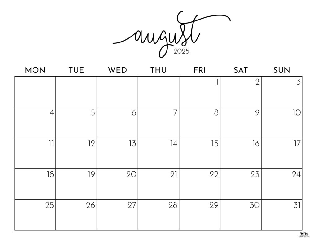 August 2025 Calendars 107 FREE Printables Printabulls