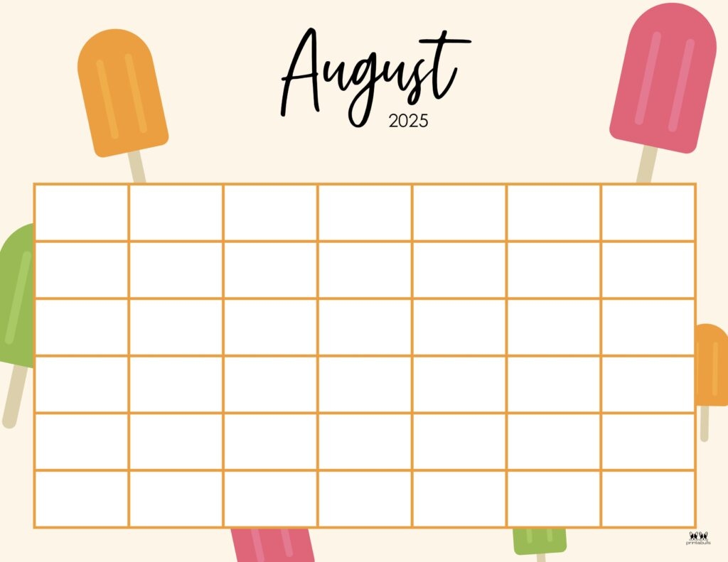Blank Printable Monthly Calendar August